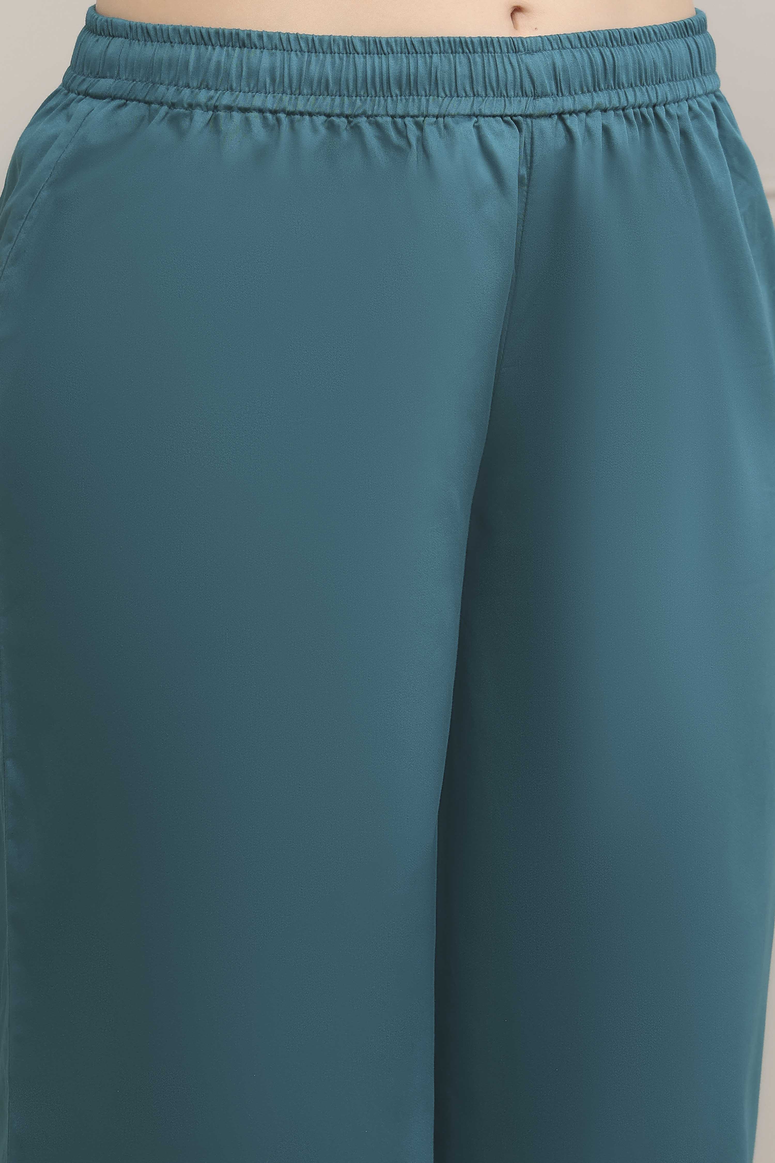 Teal Green Poly Cotton Anarkali Suit Set image number 2