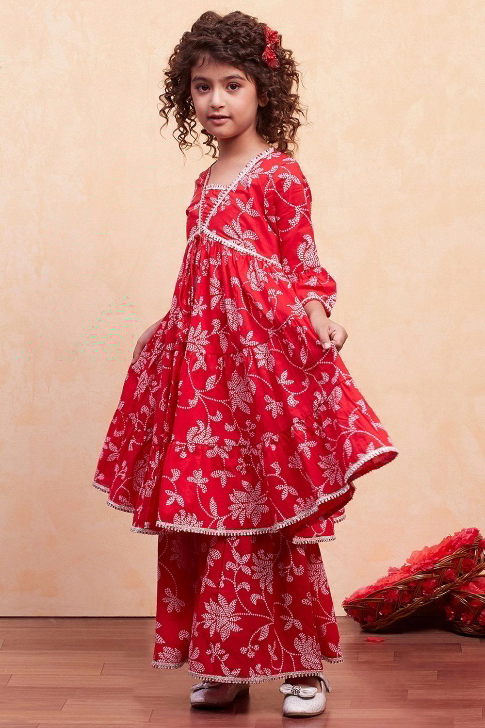 Blue Cotton Tiered Suit Set image number 3