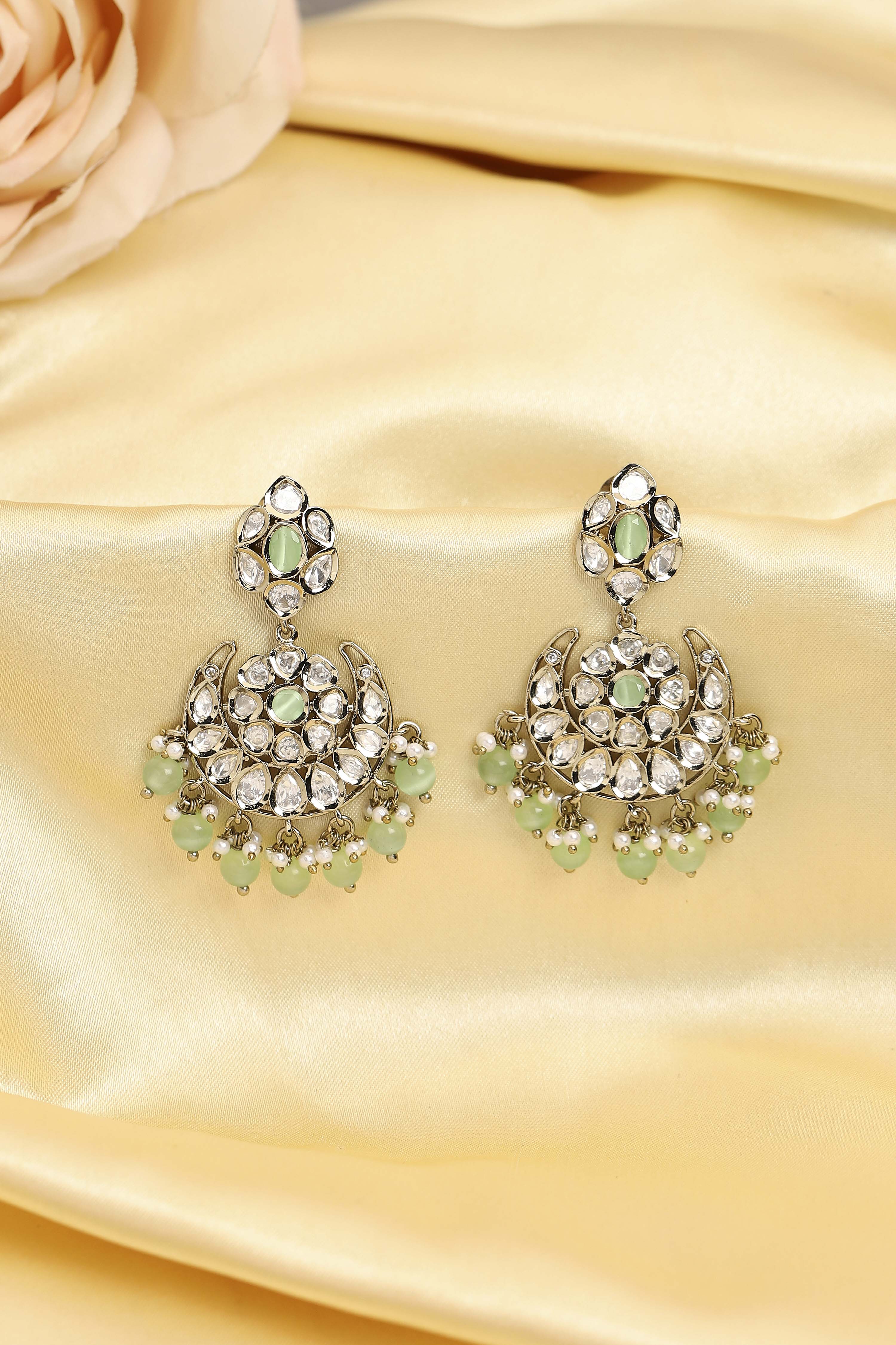 Green Gold Plated Studded Drop Earrings image number 4