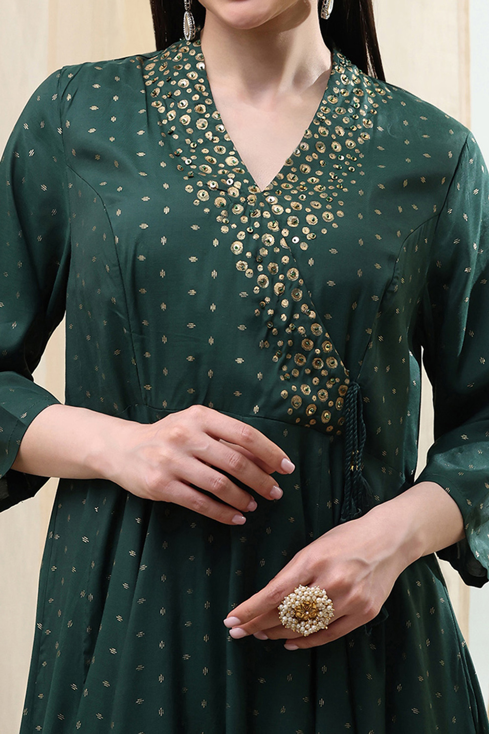Dark Green Shantoon Printed Anarkali Suit Set image number 1