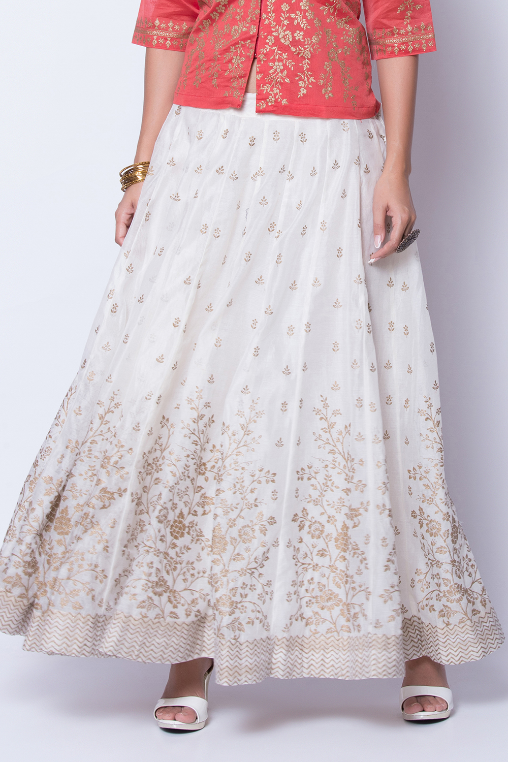 Off White Gold Metallic Print Skirt image number 1