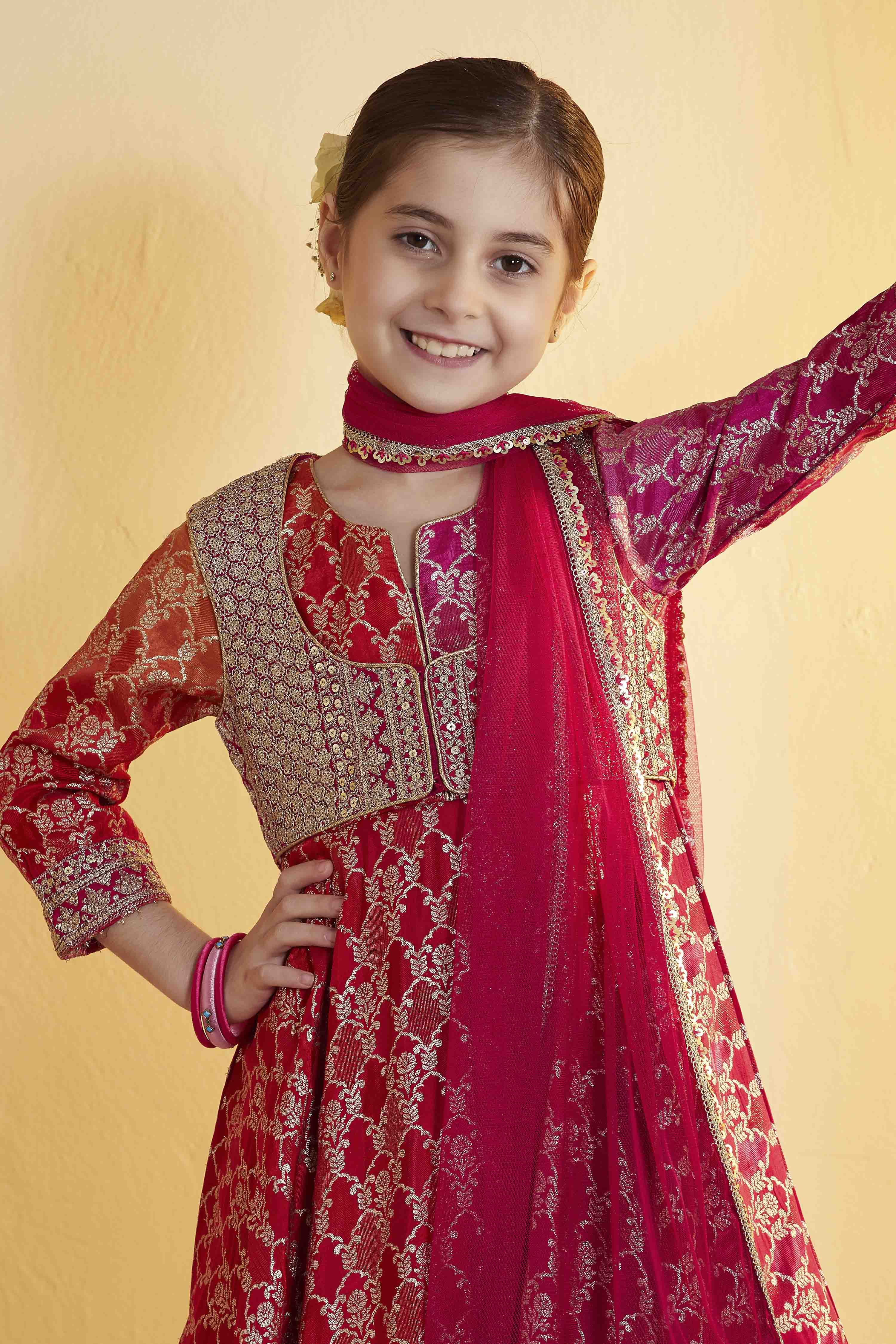 Pink Viscose Rayon Anarkali Suit Set image number 1