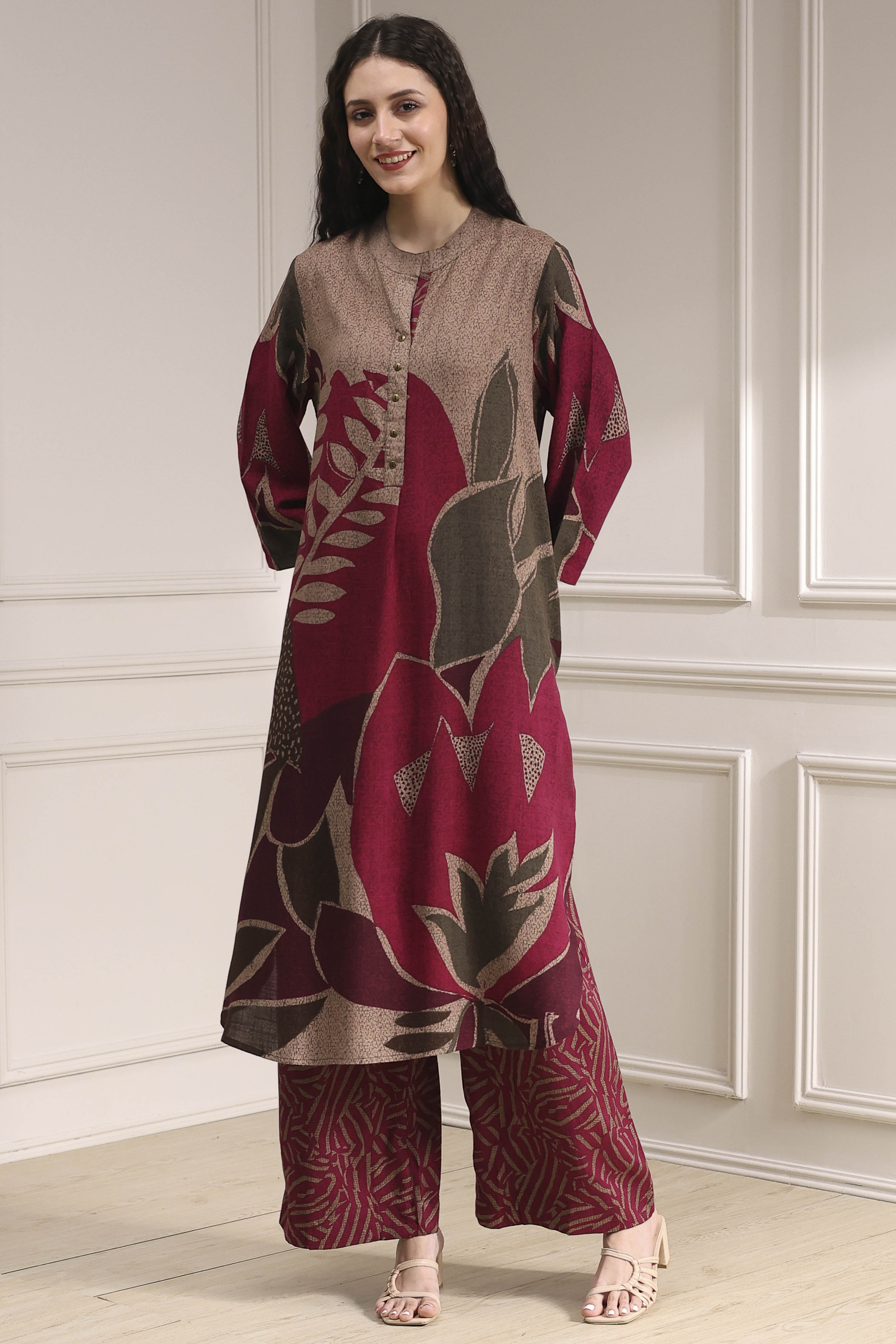 Berry Printed Straight Kurta Set image number 6