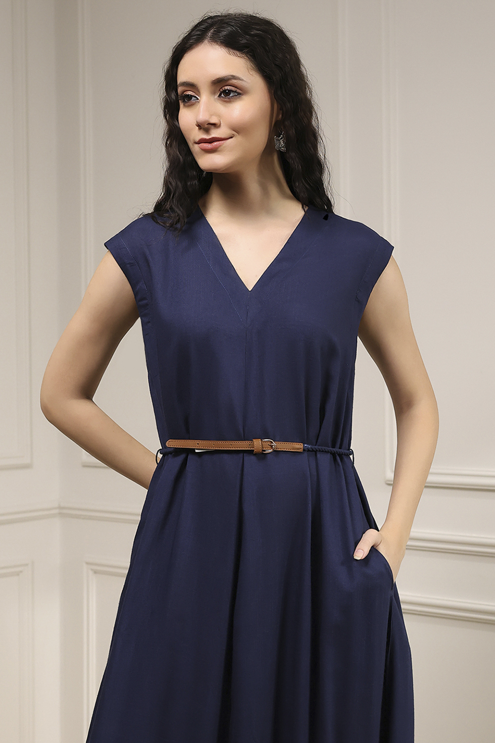 Navy Blue Viscose Rayon Asymmetric Dyed Jumpsuit image number 1