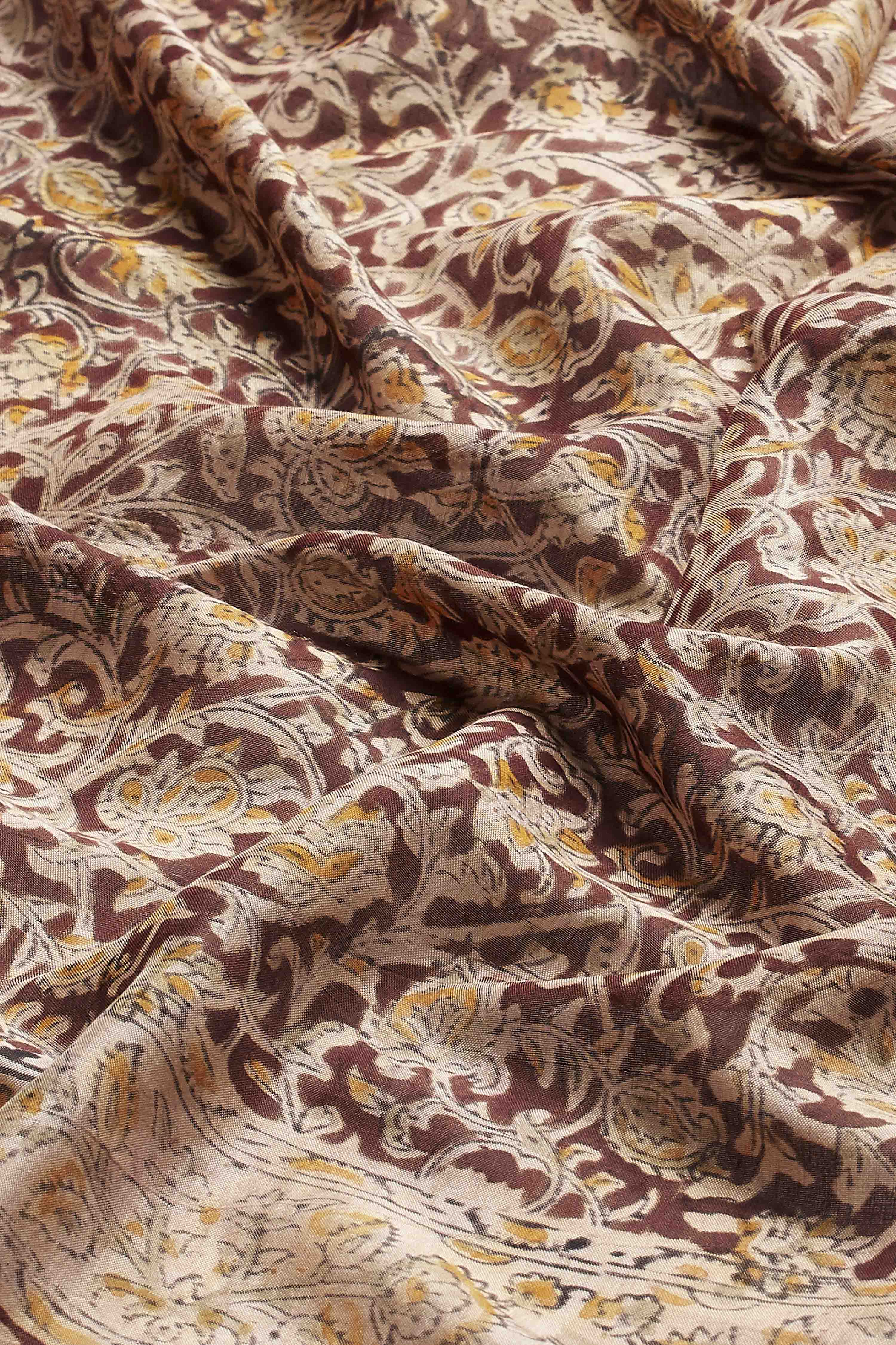 Maroon Chennur Silk Floral Printed Dupatta image number 2