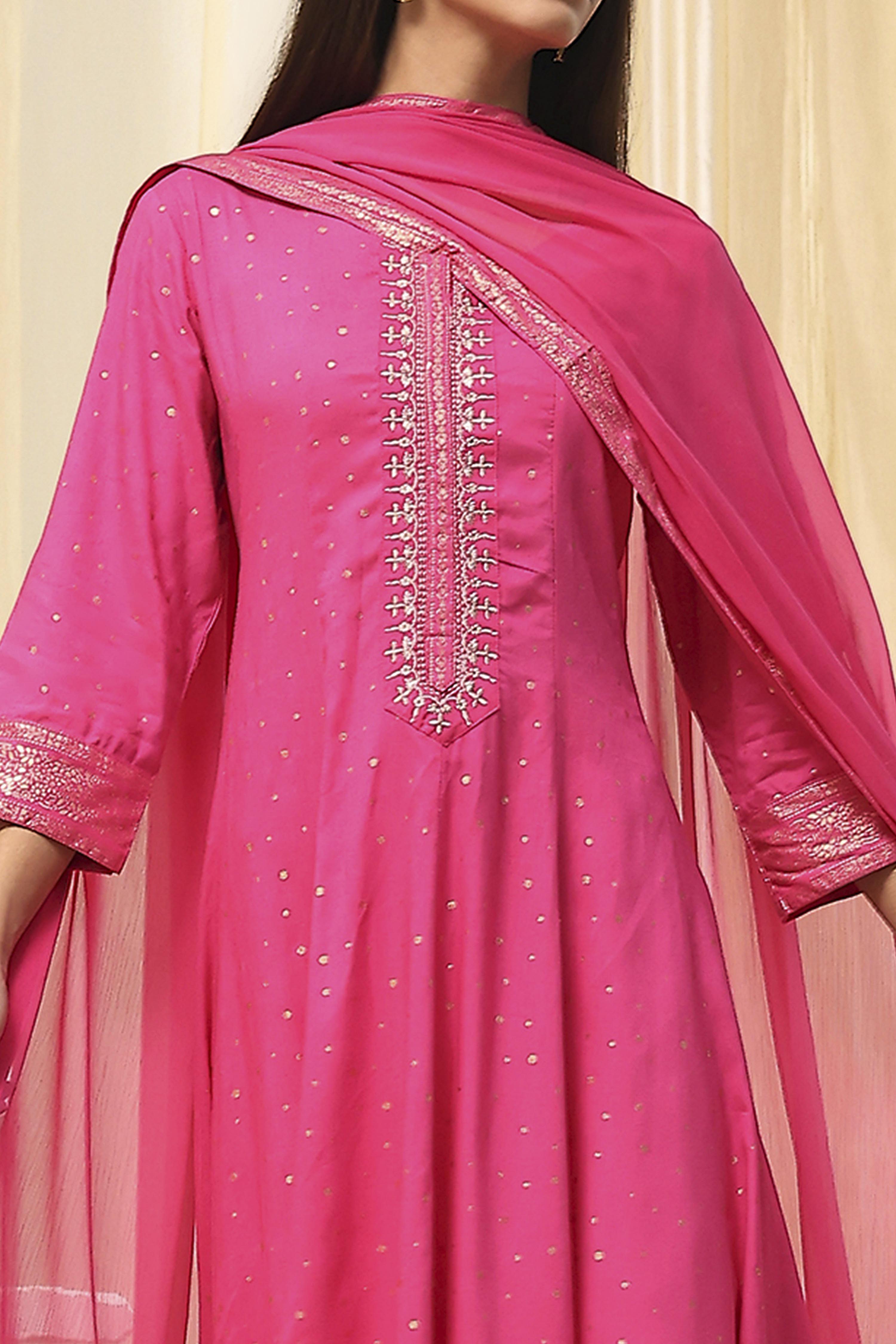 Fuchsia Viscose Printed Kalidar Suit Set image number 1