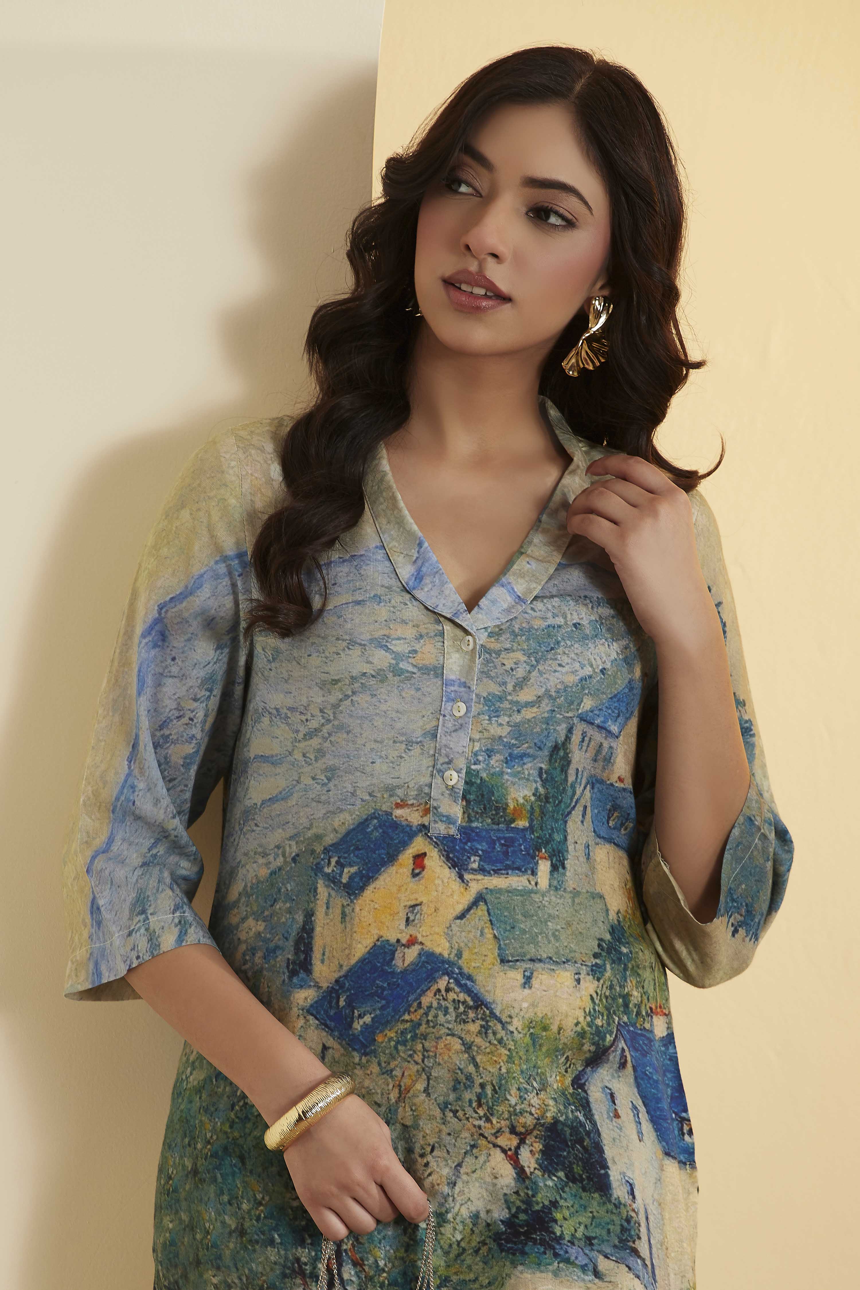 Multicolour Viscose Rayon Graphic Printed Kurta Set image number 1