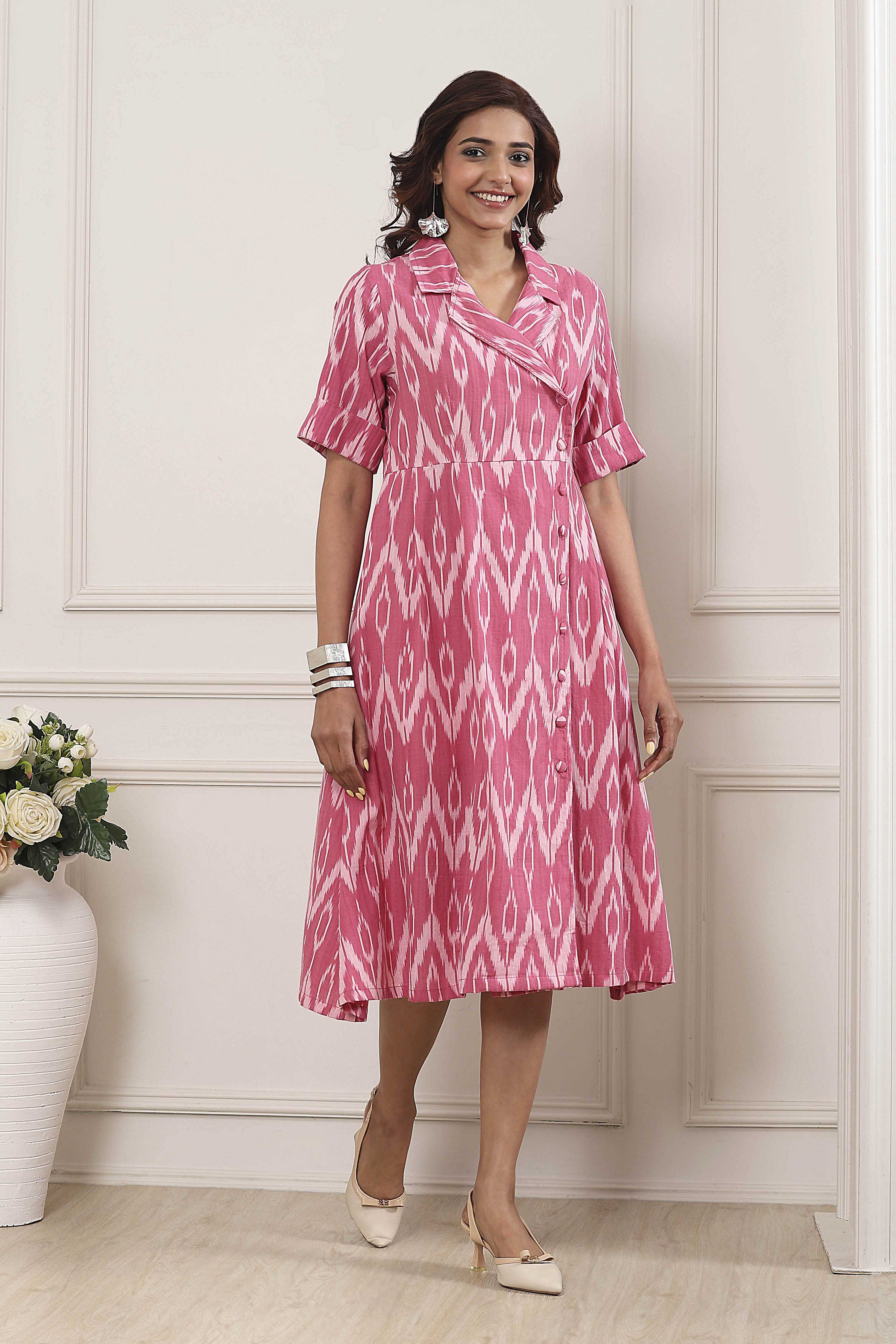 Pink Cotton Flared Dress image number 4