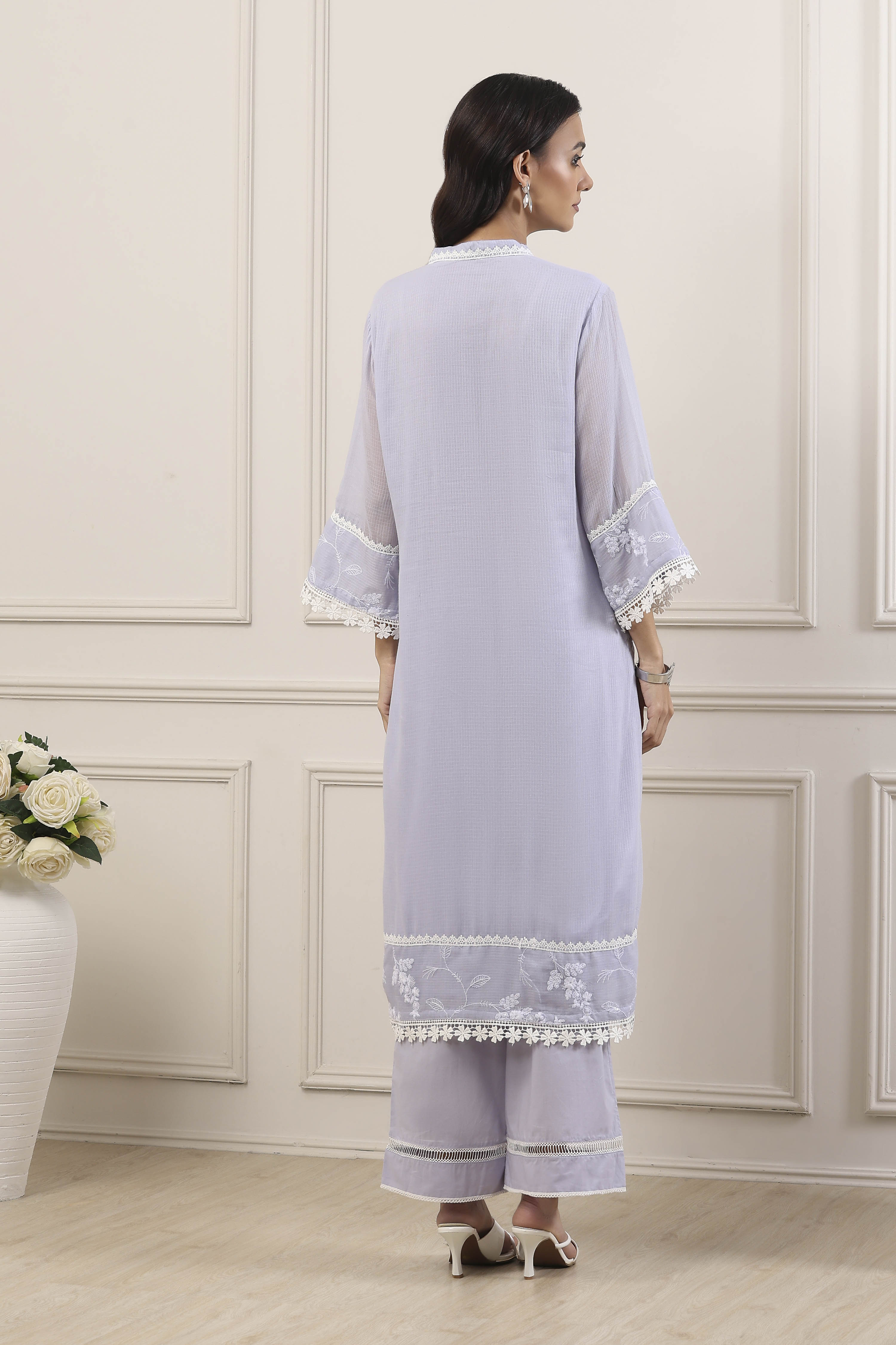 Purple Cotton Straight Suit Set image number 3