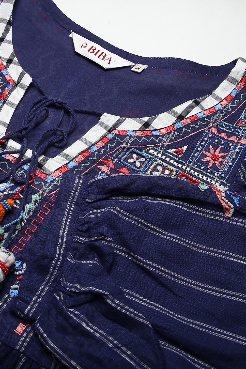 Blue Cotton Flared Fusion Wear Dress image number 1