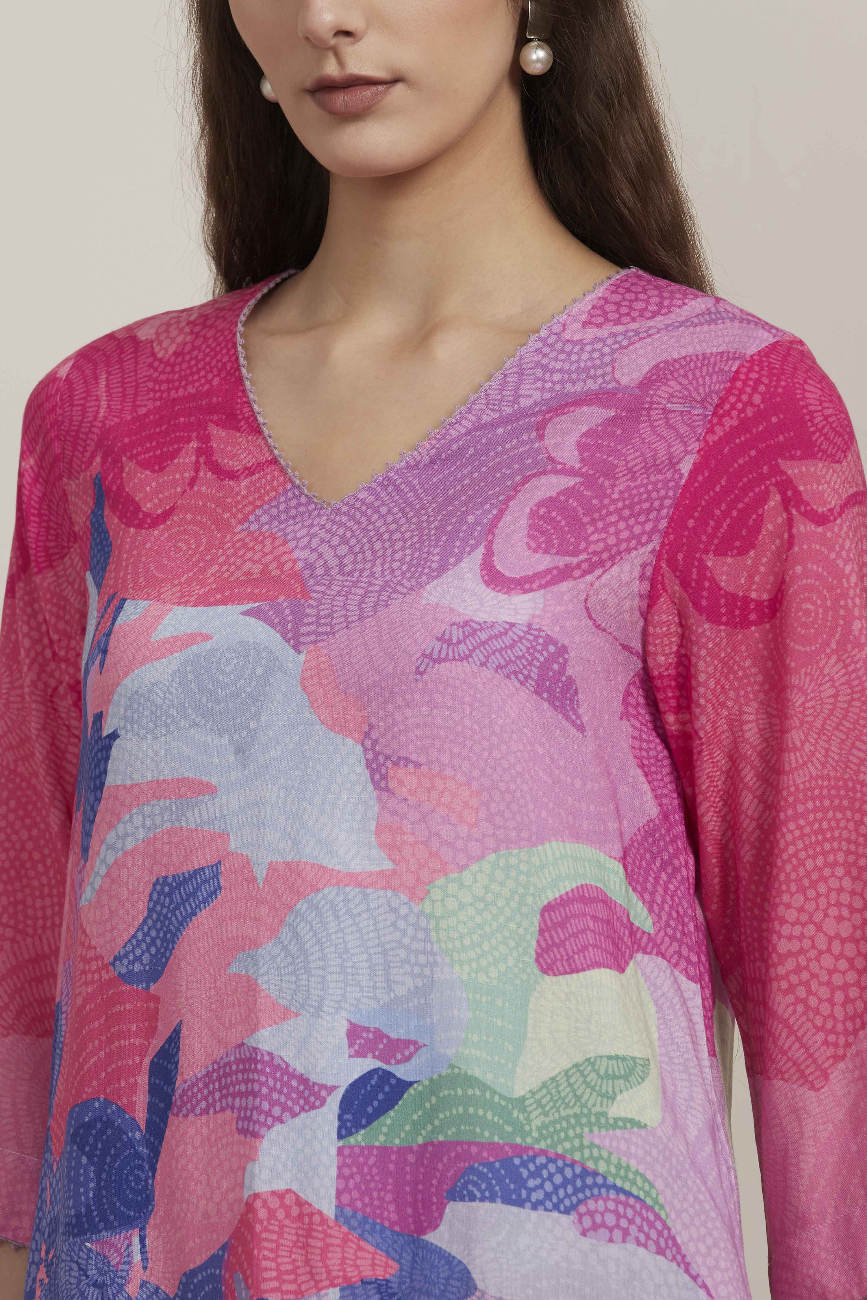 Lilac Printed Straight Kurta Set image number 1