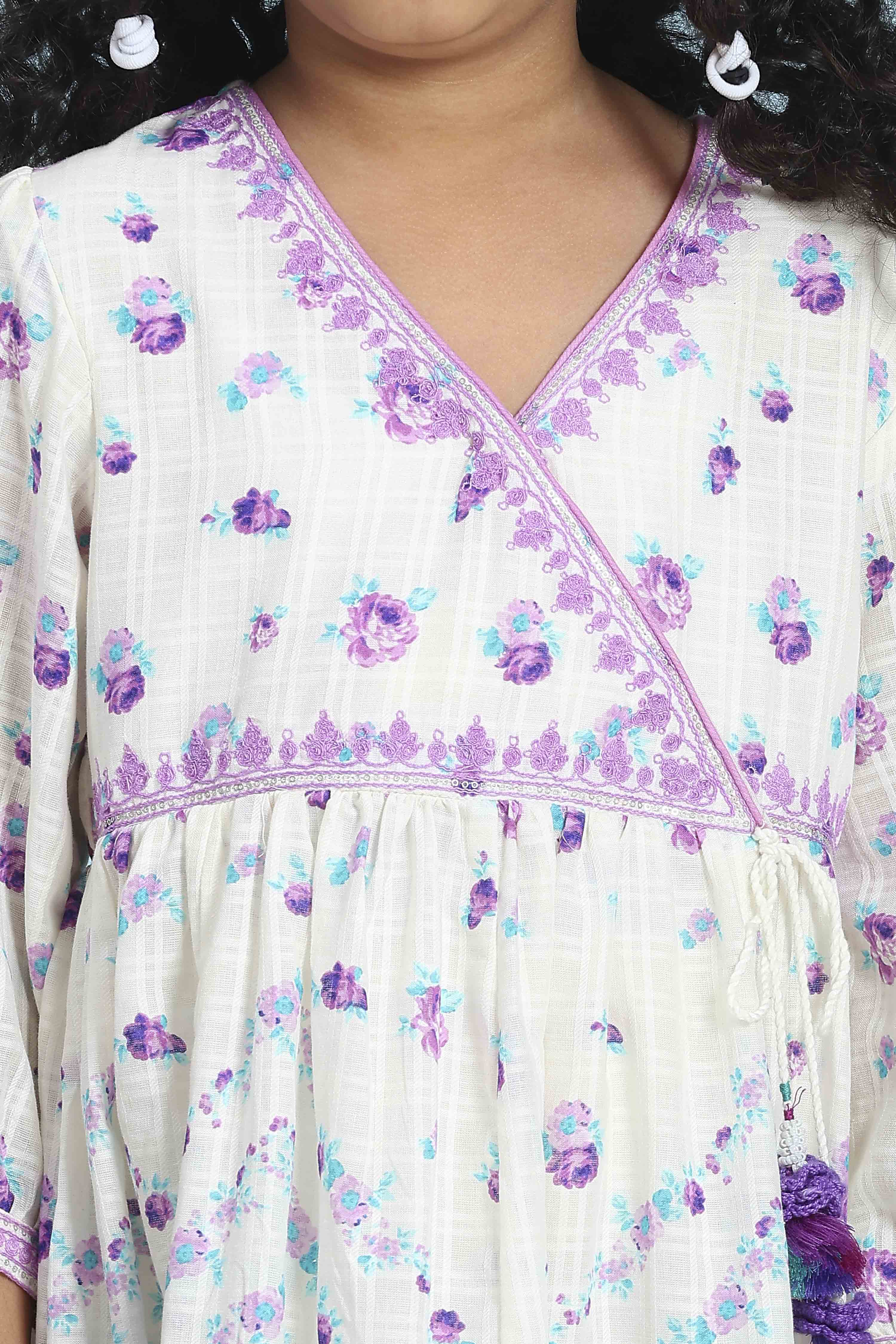 White Cotton Printed Anarkali Suit Set image number 1