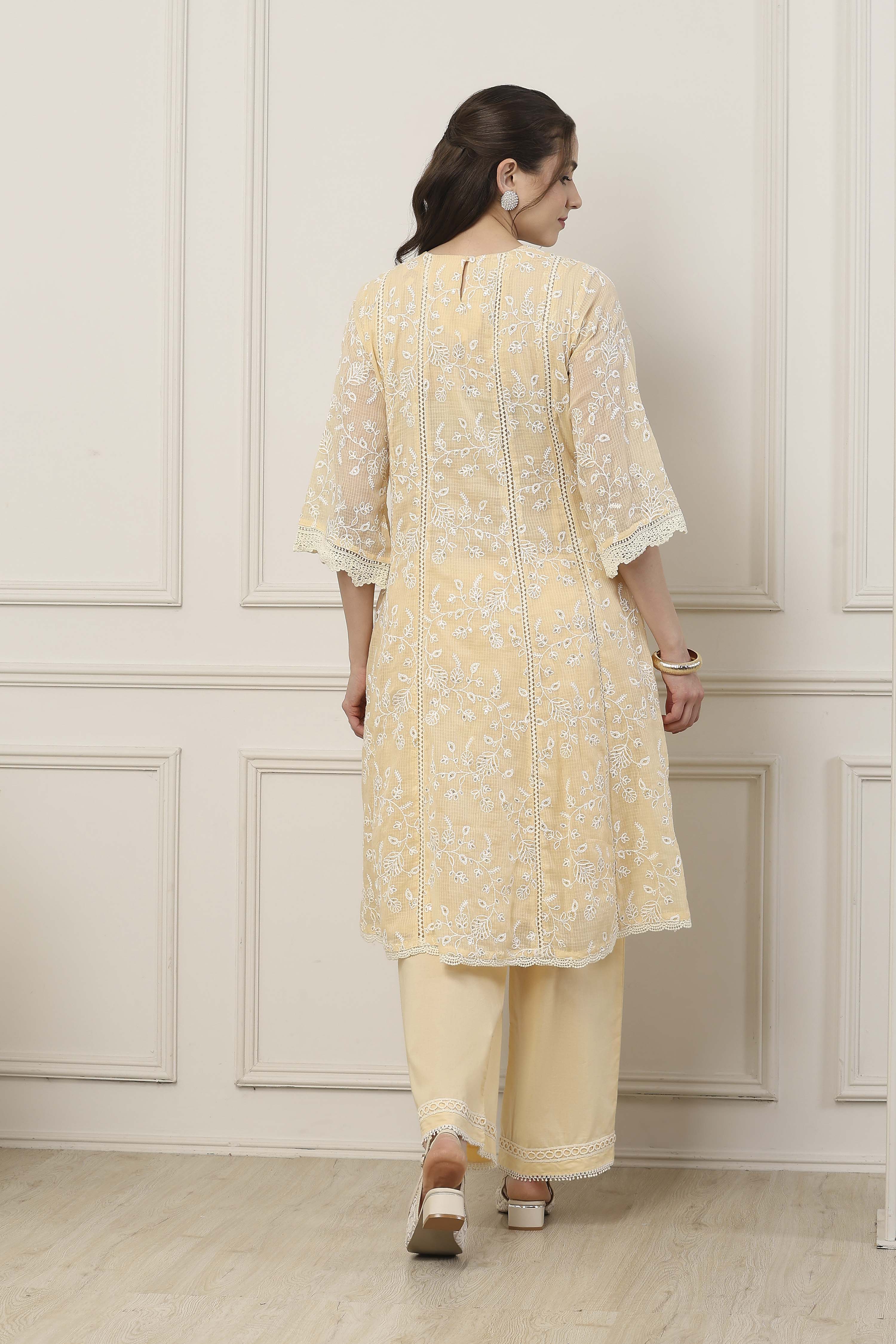 Beige Cotton Kalidar Suit Set image number 4