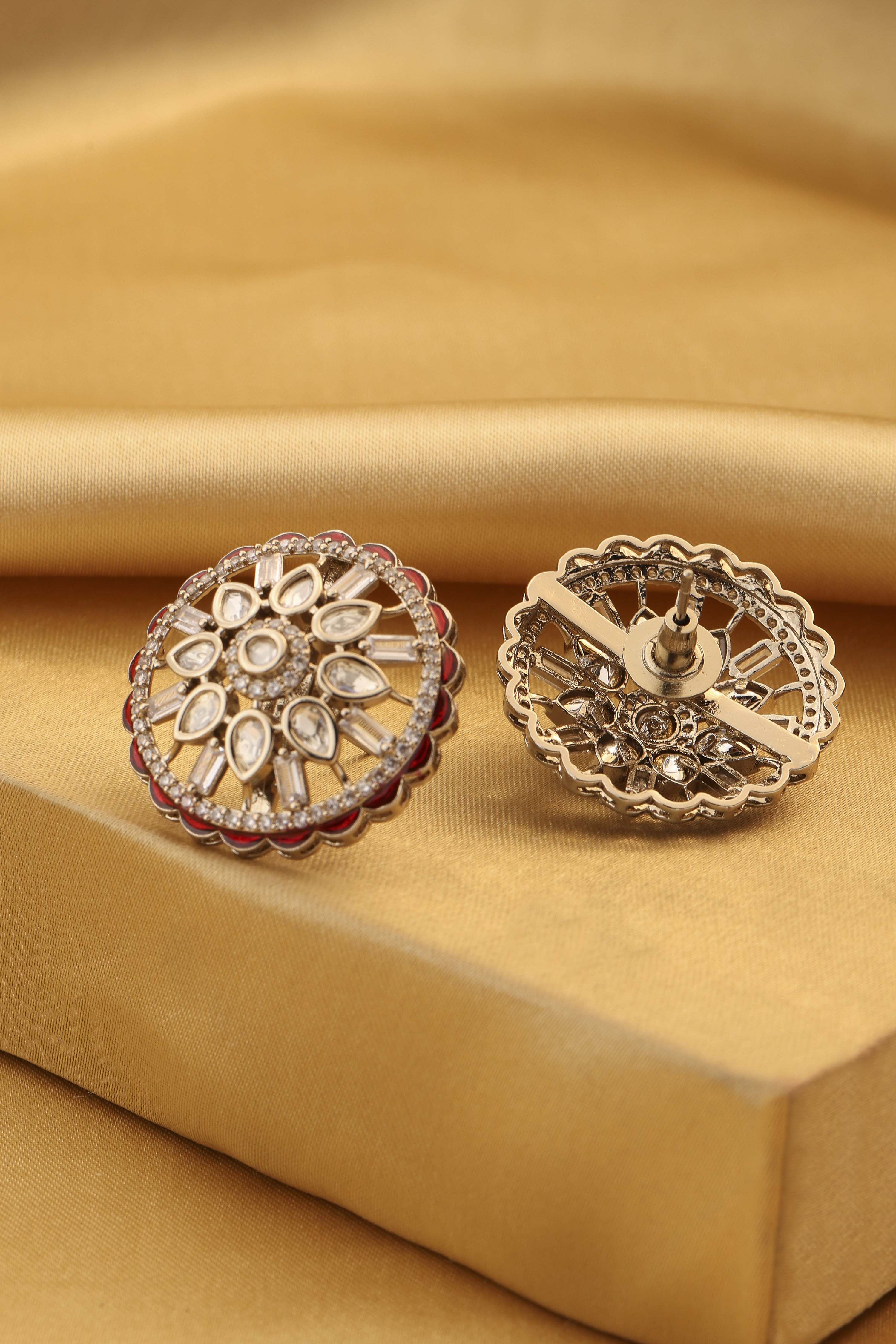 Red Gold-Plated Brass Stud Earrings image number 2