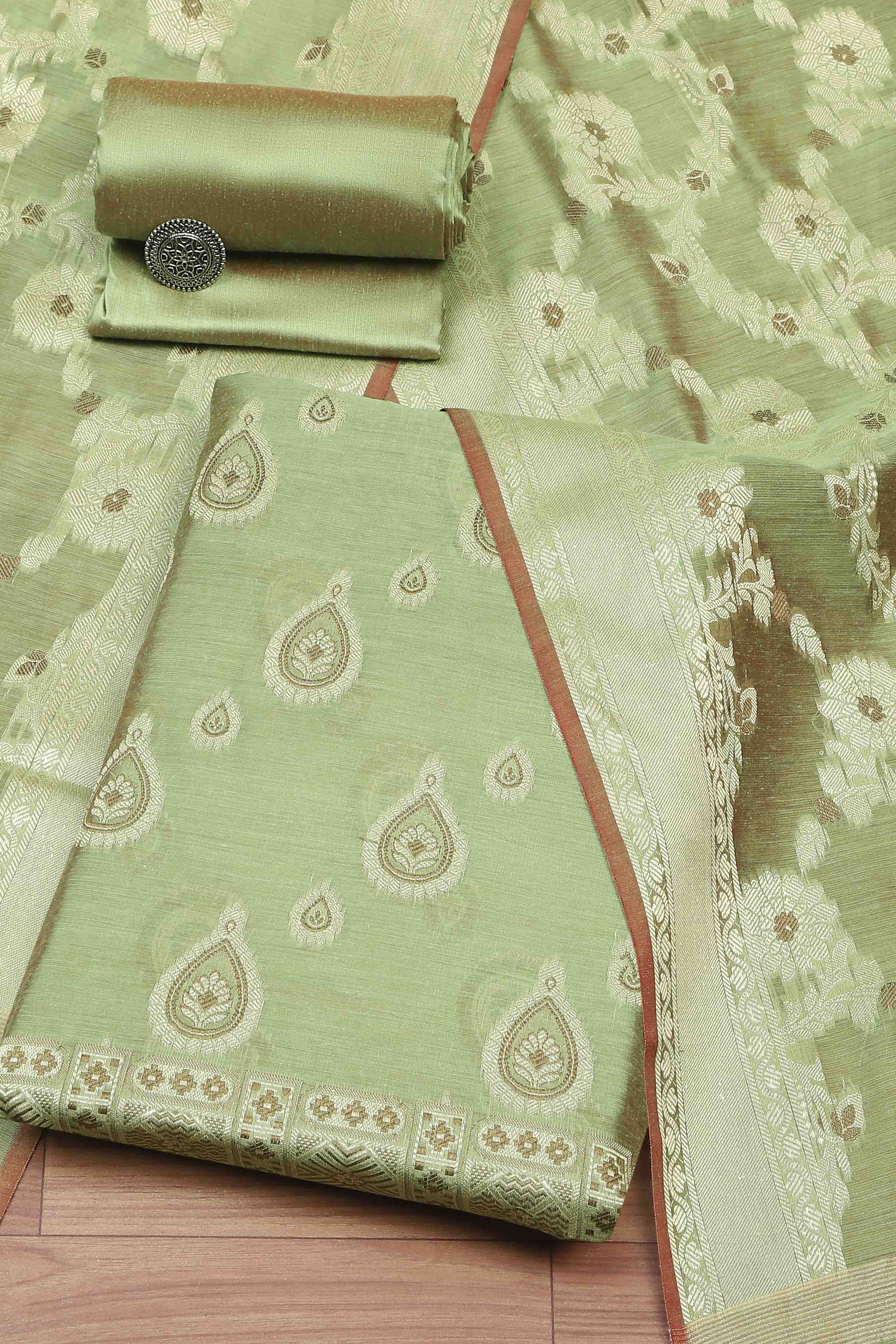 Red Chanderi  Unstitched Suit Set image number 0