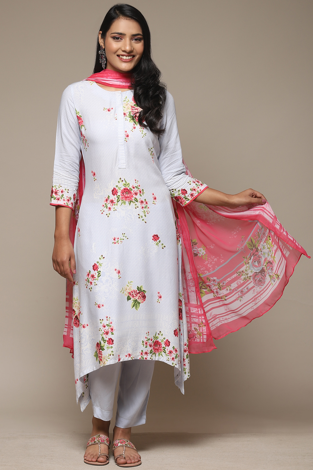 Sky Blue Viscose A-Line Kurta Pants Suit Set image number 6
