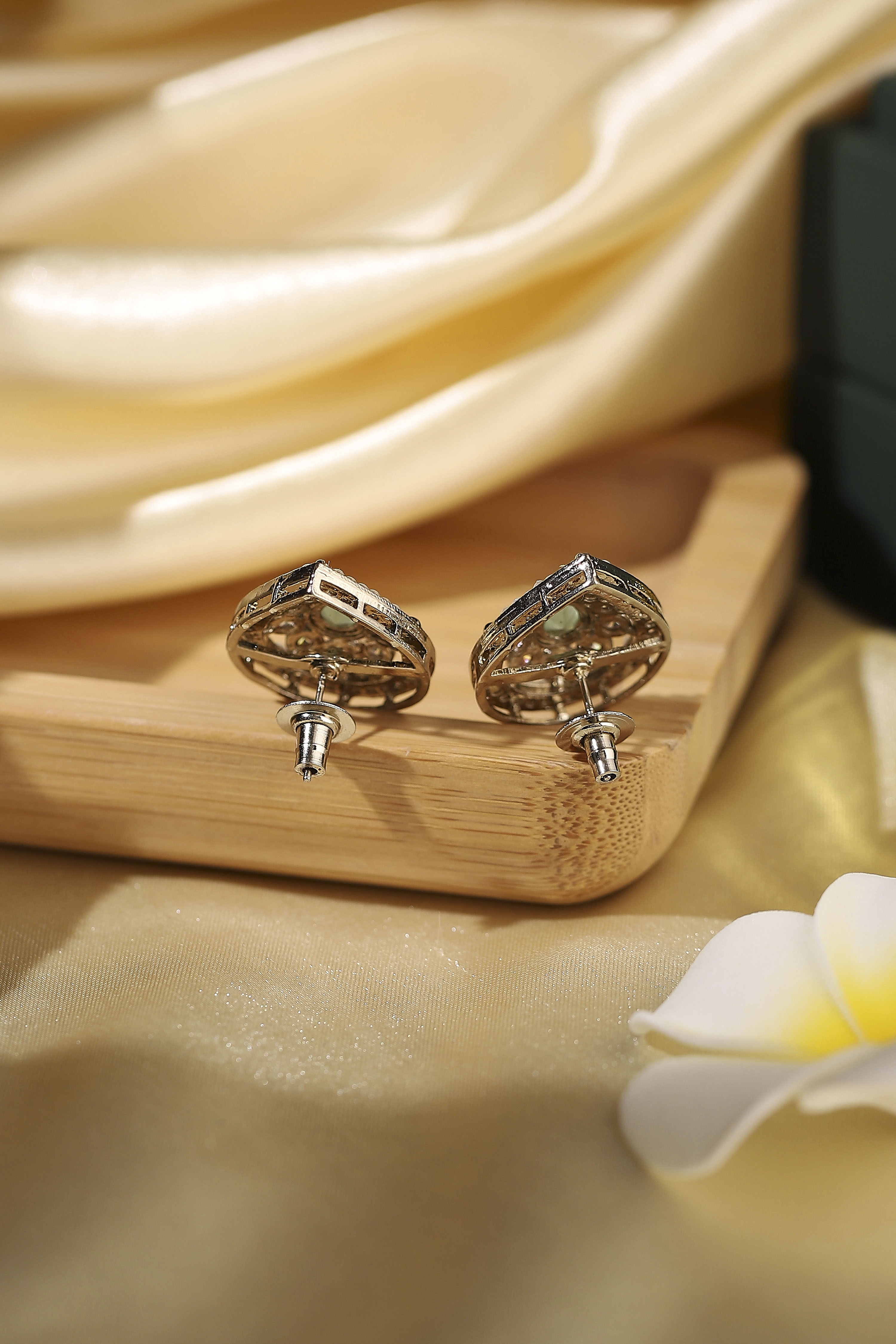 Mint Green Gold Plated Alloy Embellished Studs image number 2