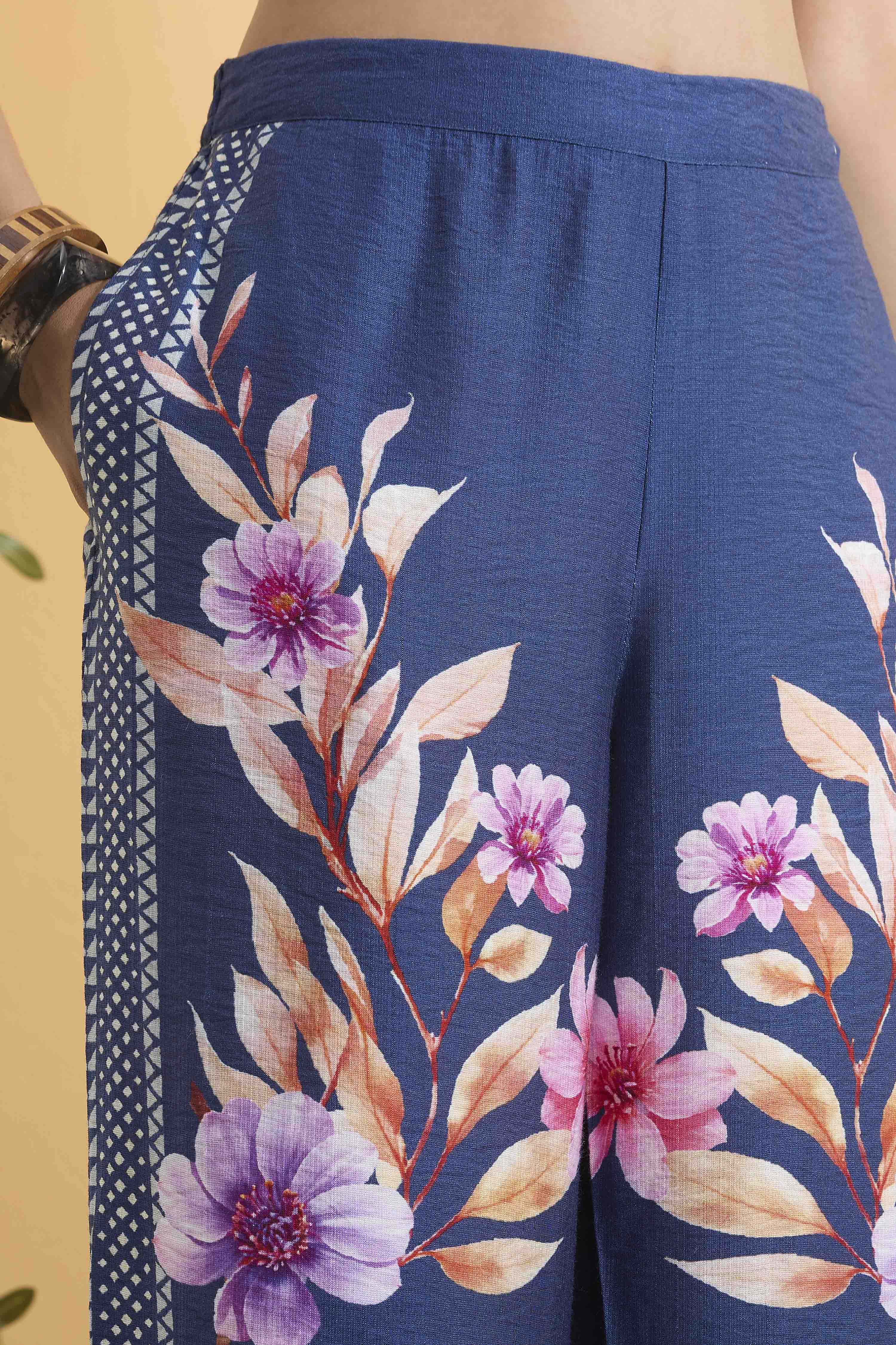Blue Nylon Viscose Floral Printed Co-ord Set image number 2