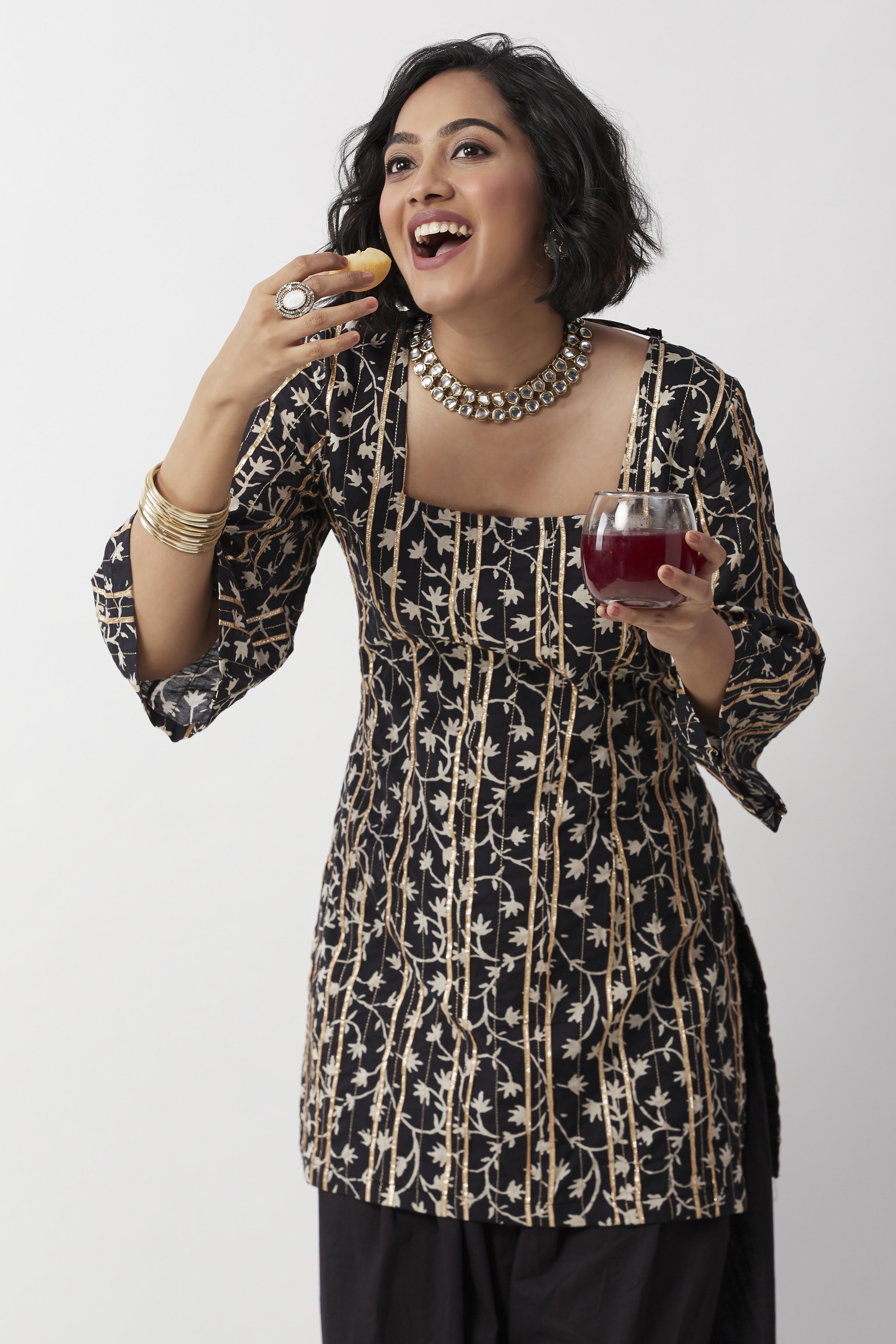 Black Cotton Printed Short Kurti image number 0