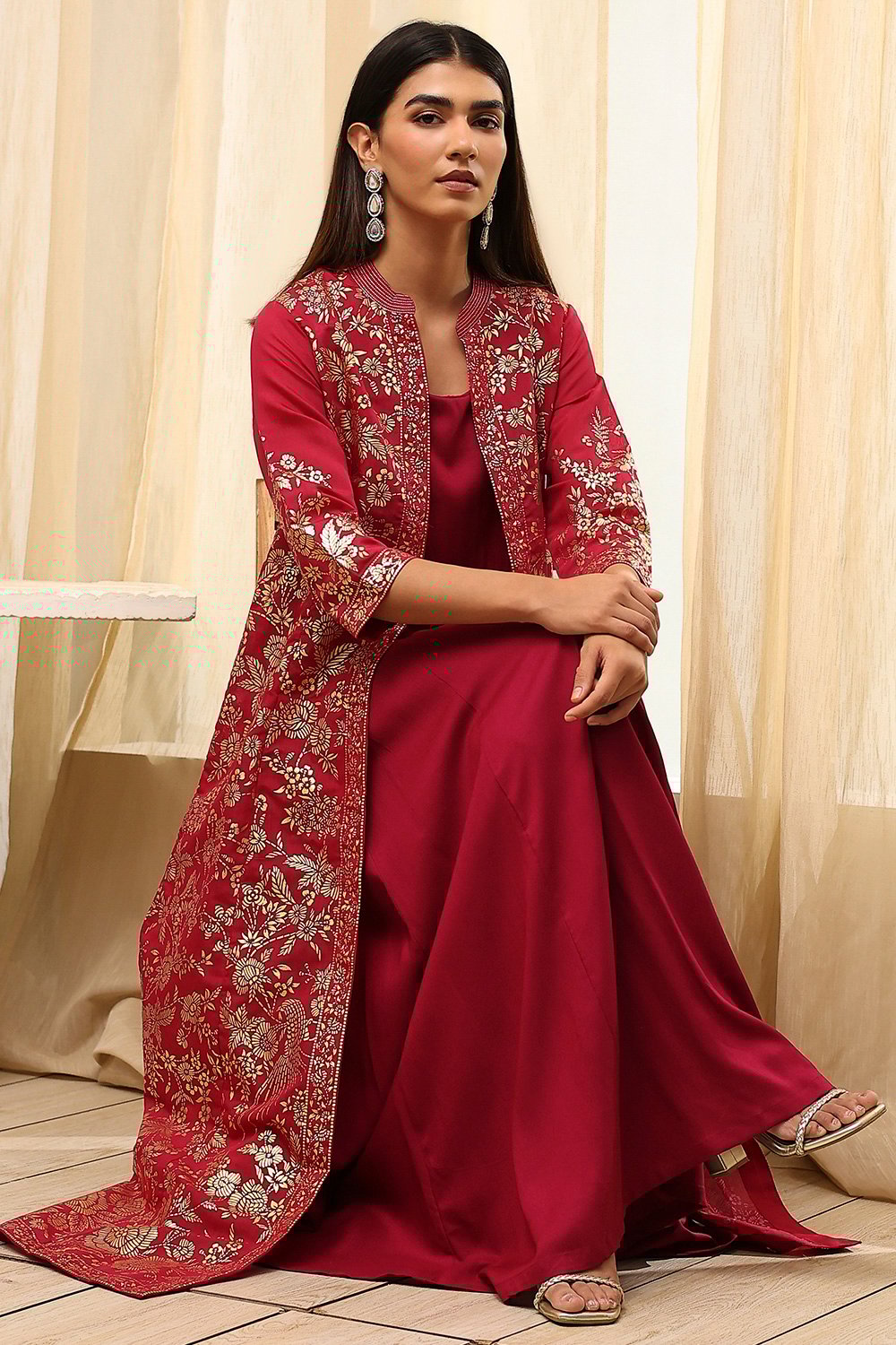 Charcoal Art Silk with Cape Printed Dress image number 0
