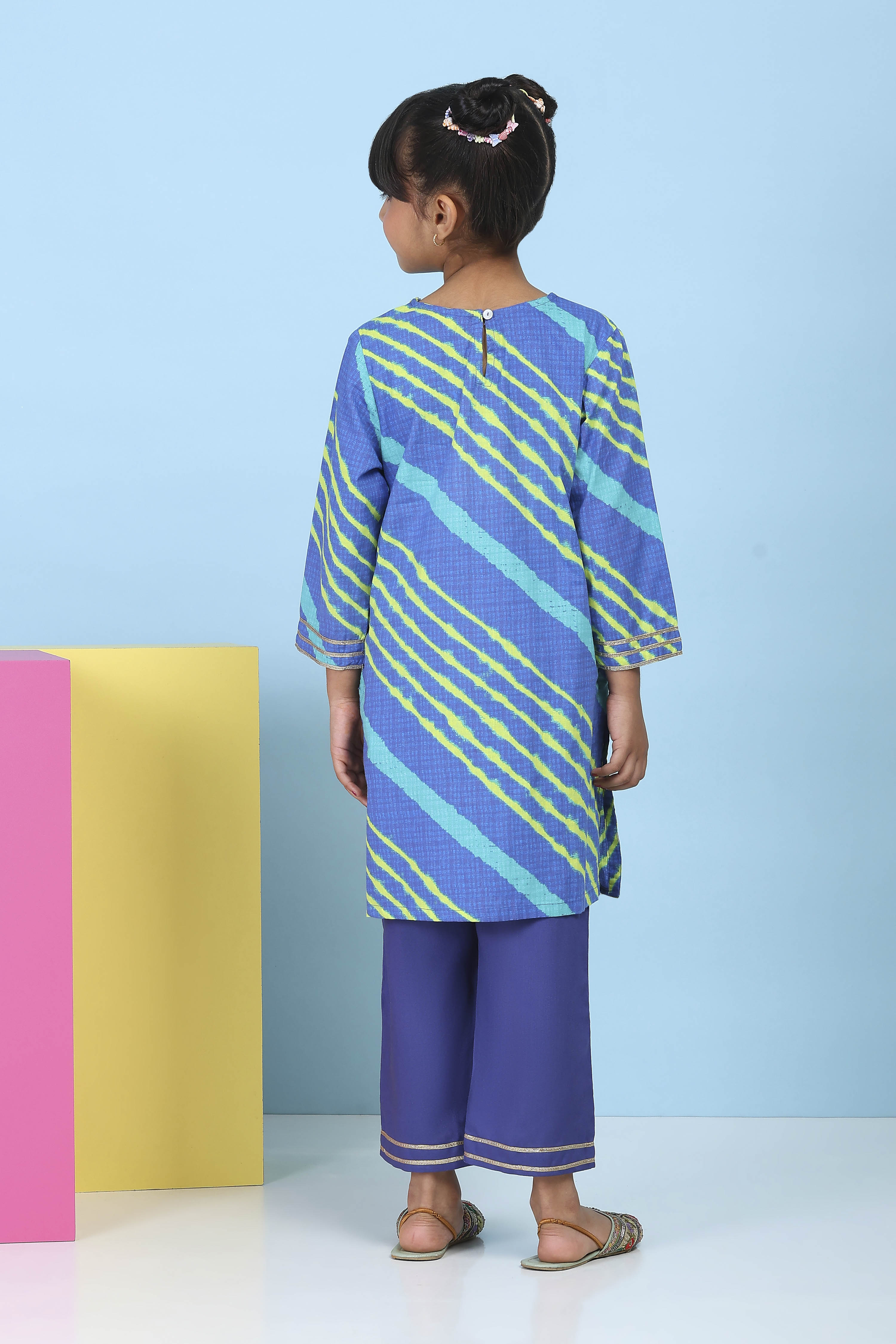 Blue Cotton Striped Straight Suit Set image number 4