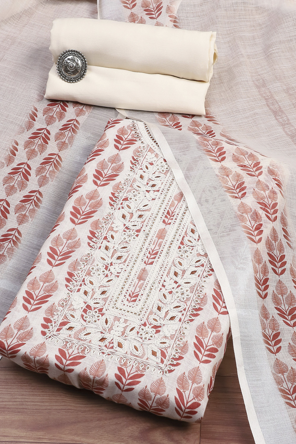 Black Linen Blend Machine Embroidered Unstitched Suit Set image number 0