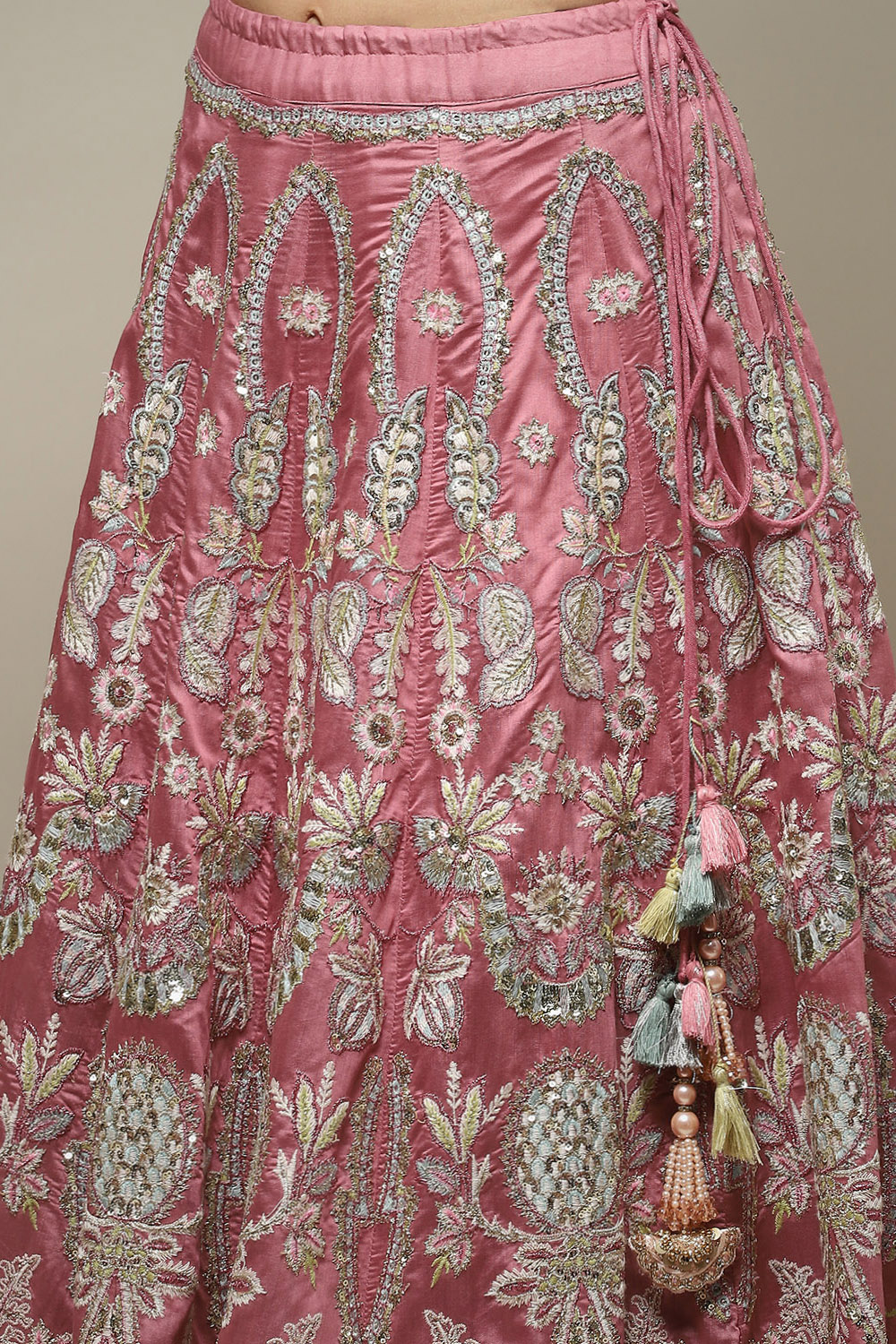 Pink Viscose Embroidered Lehenga Set image number 1