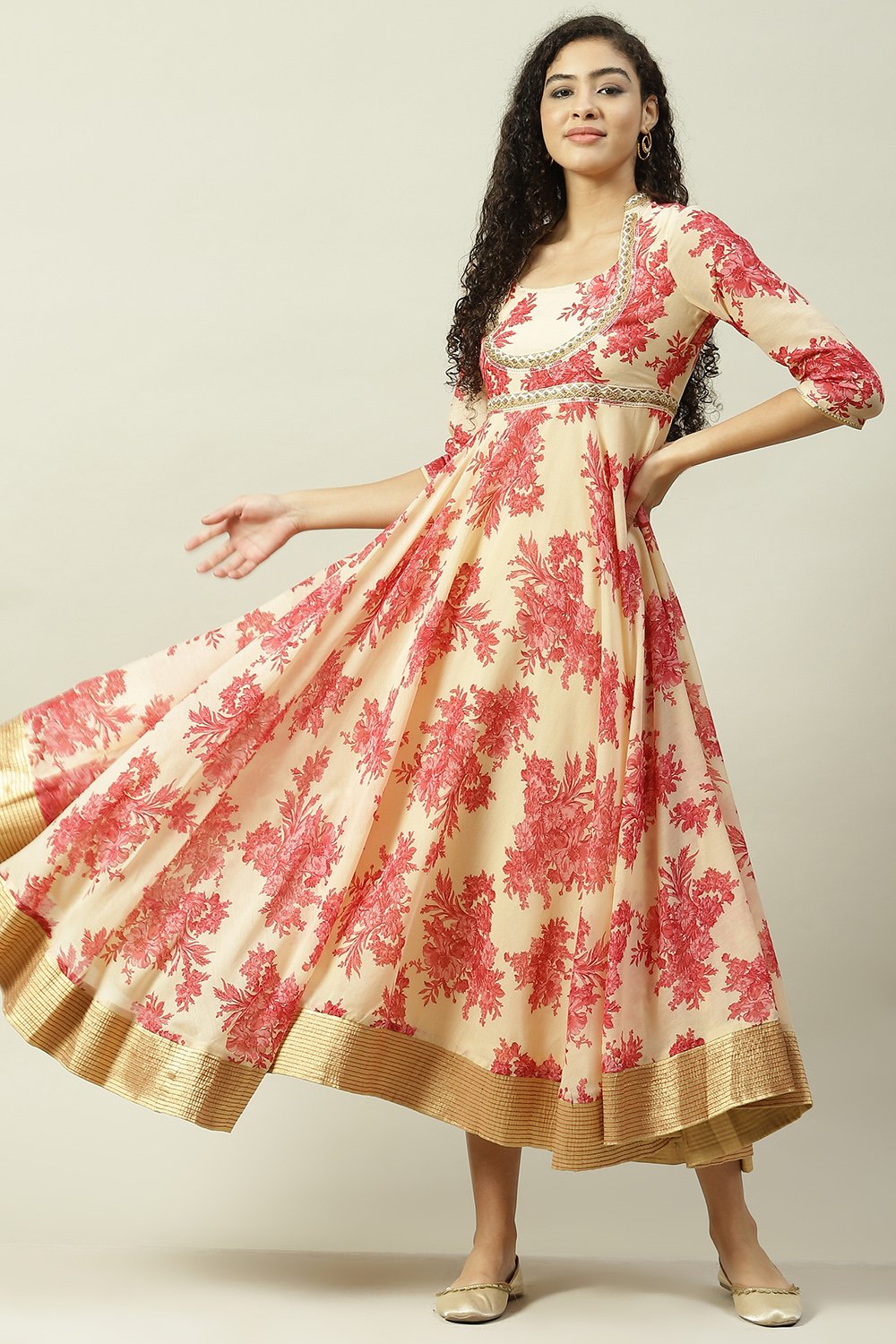 Wine Art Silk Flared Fusion Printed Dress image number 0