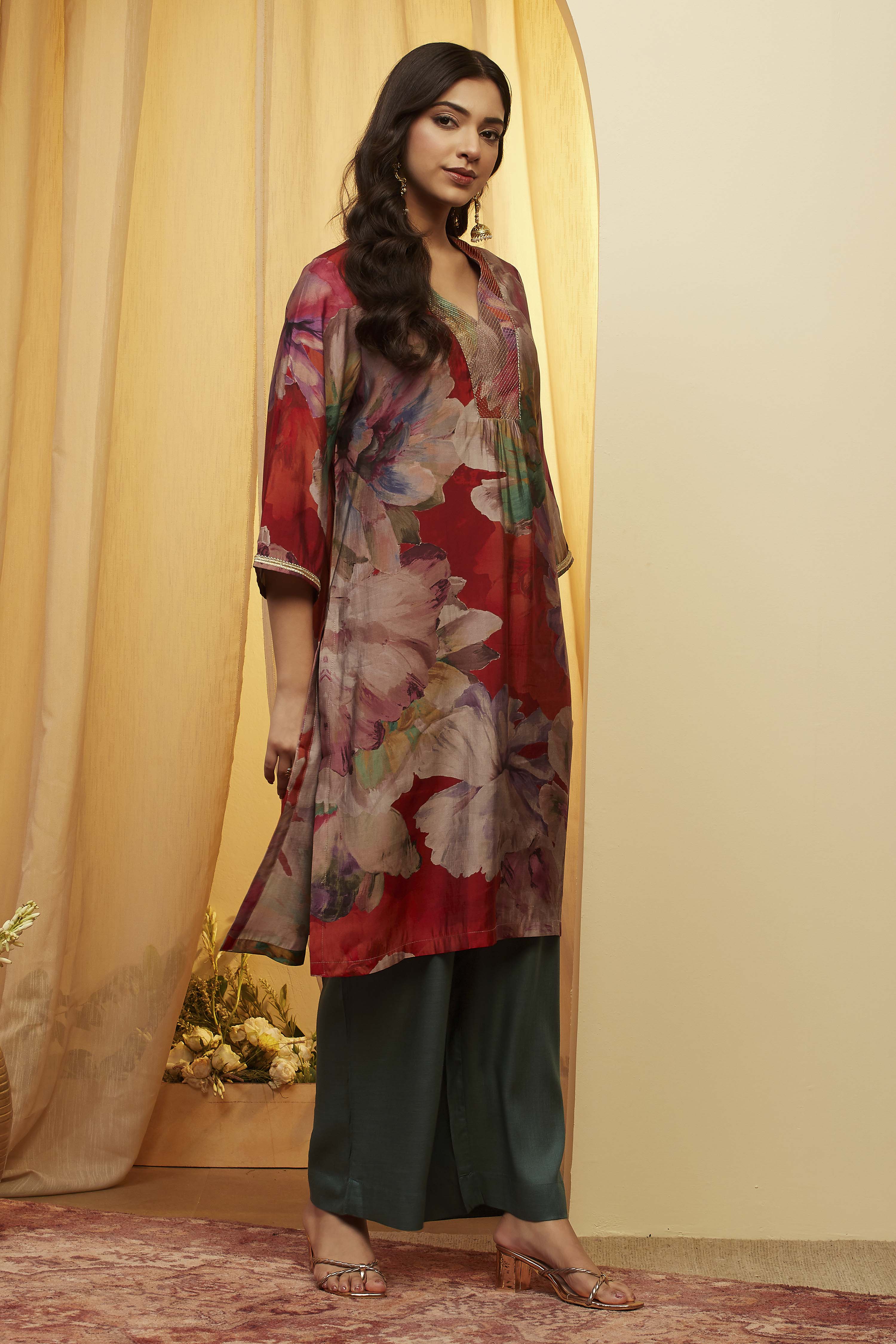 Rust Poly Viscose Straight Kurta image number 3