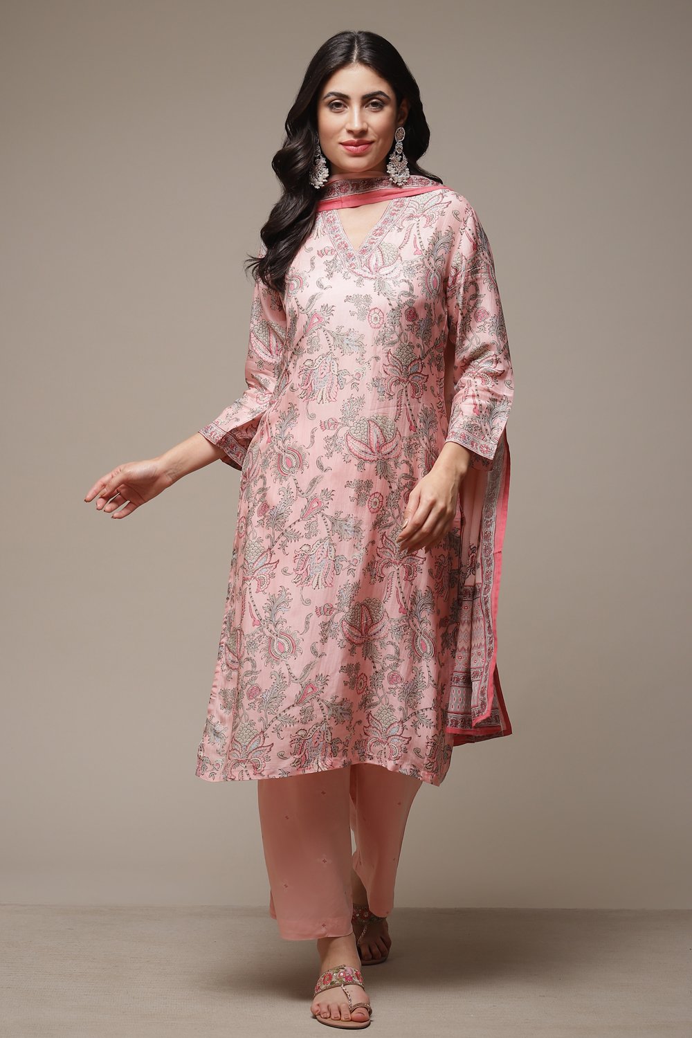Pink Printed Rayon Kurta & Palazzo Suit Set image number 7
