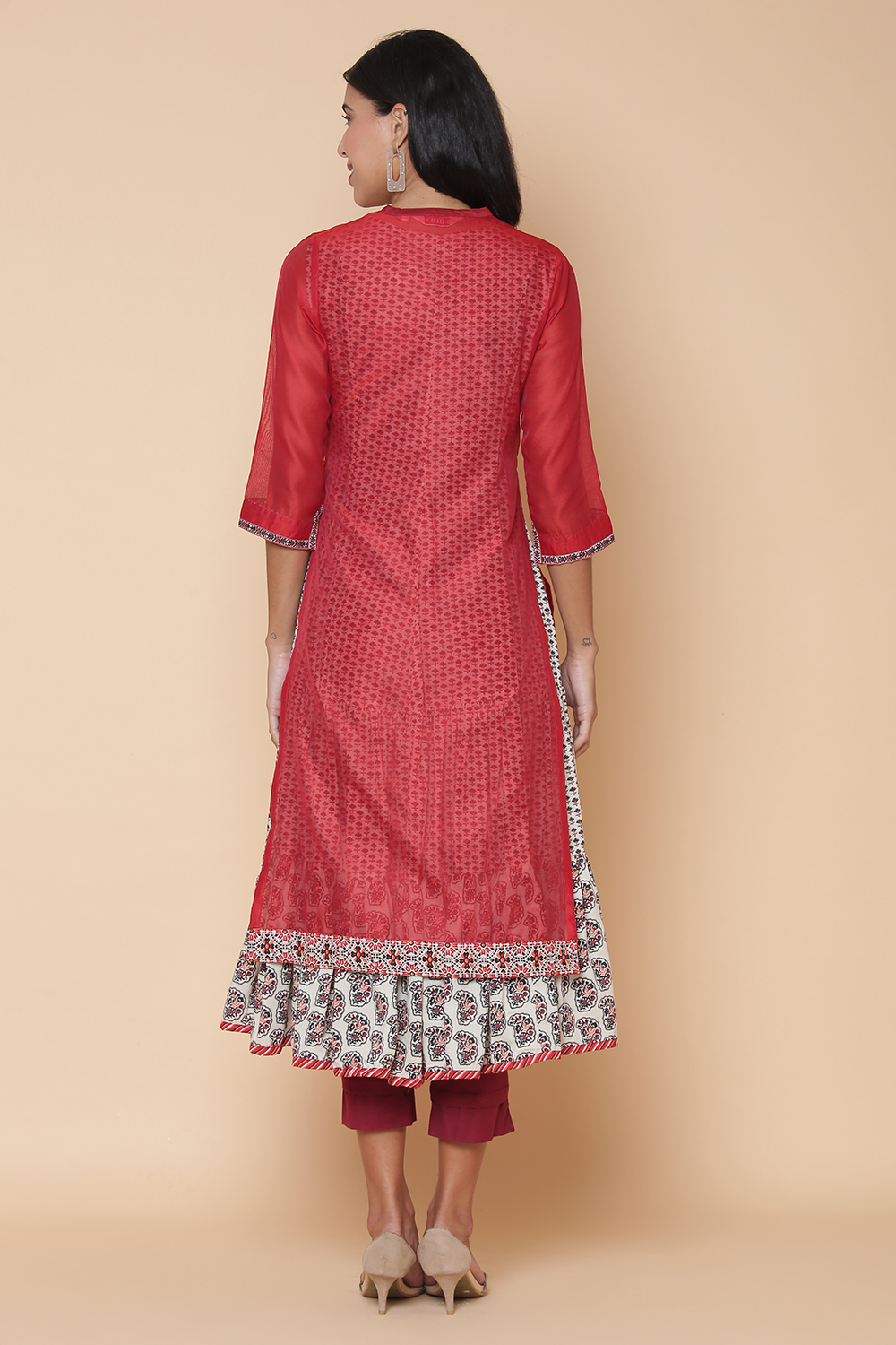 Terracotta Cotton Silk Double Layered Embroidered Kurta image number 7