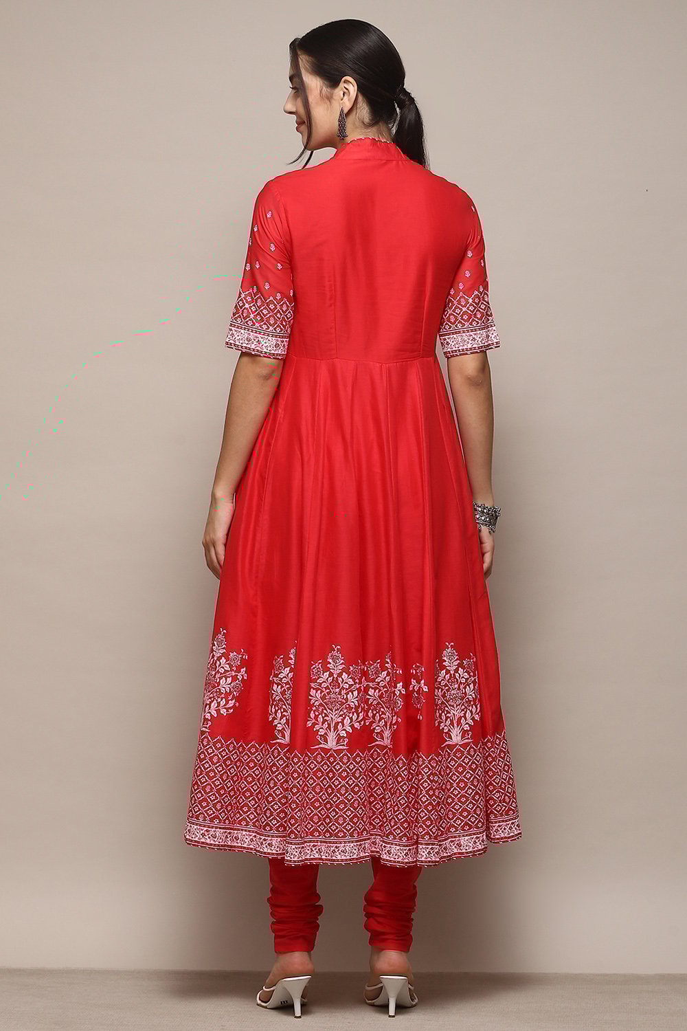 Black Cotton Anarkali Printed Kurta Churidar Suit Set image number 5
