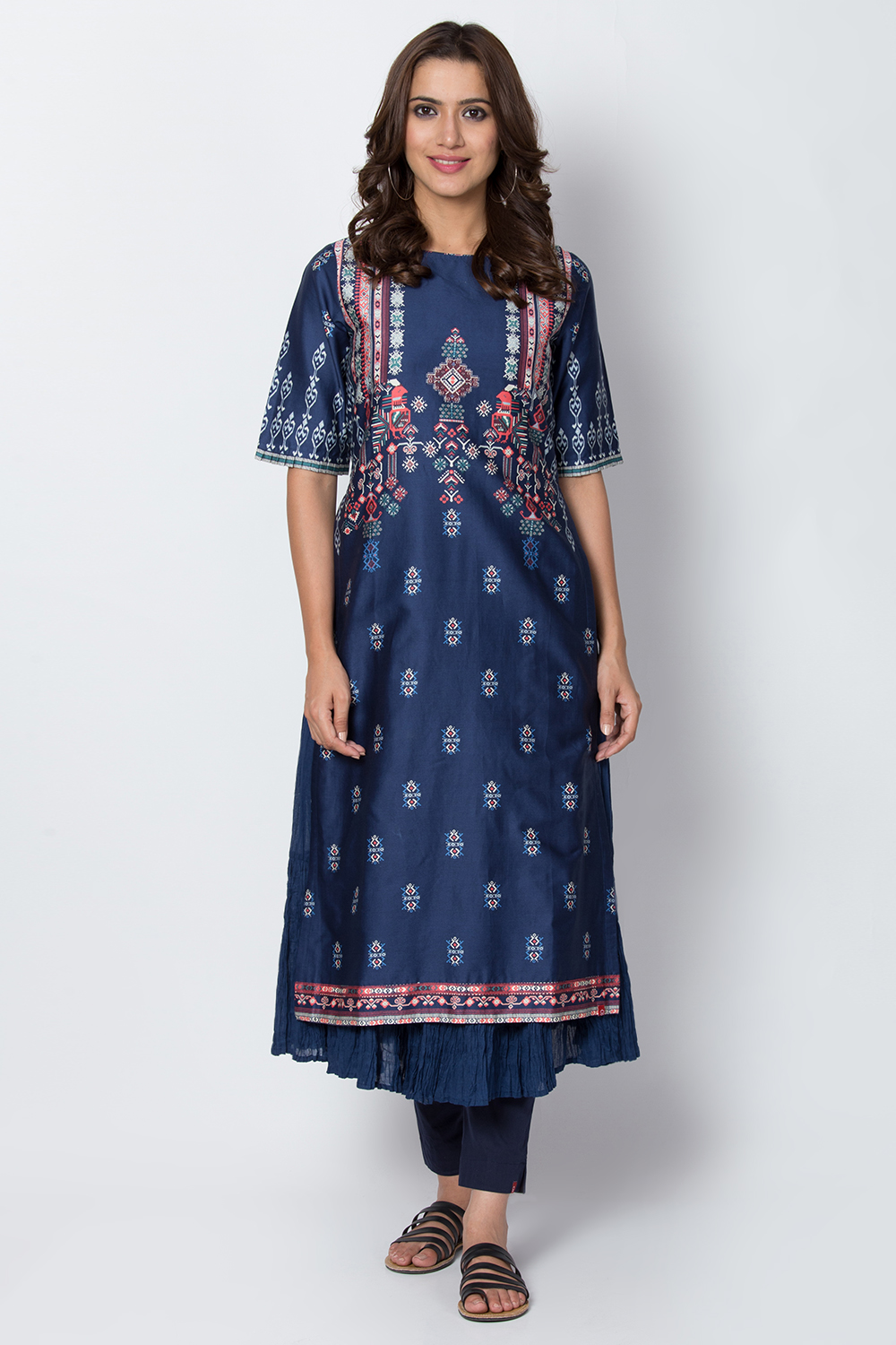 Indigo Cotton Straight Printed Kurta image number 0