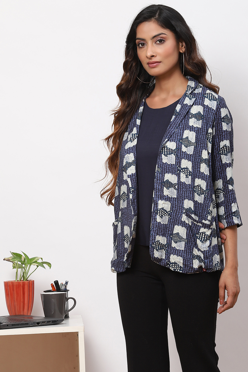 Indigo LIVA Printed Blazer Set image number 6