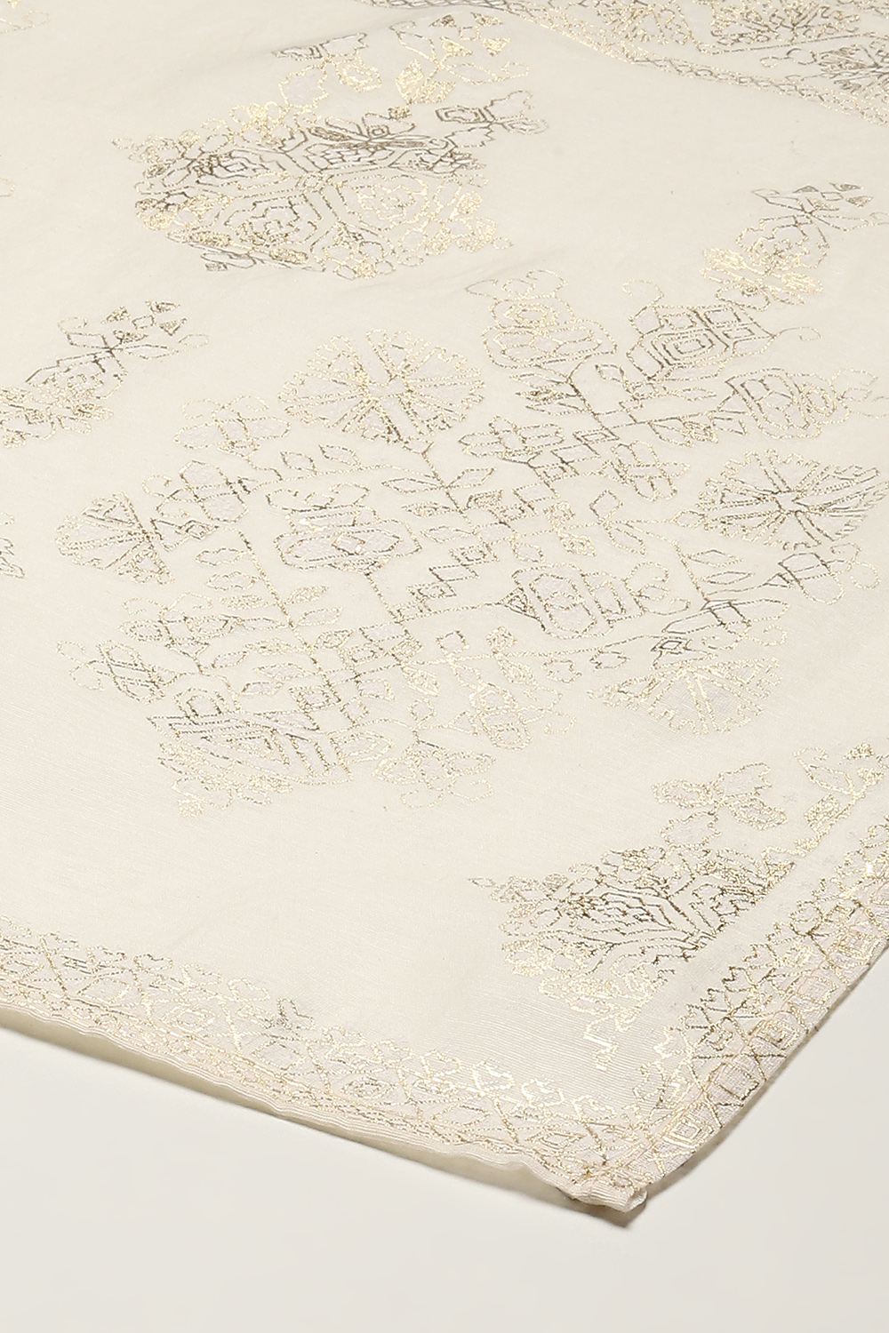 Off White Cotton Blend Printed Dupatta image number 2