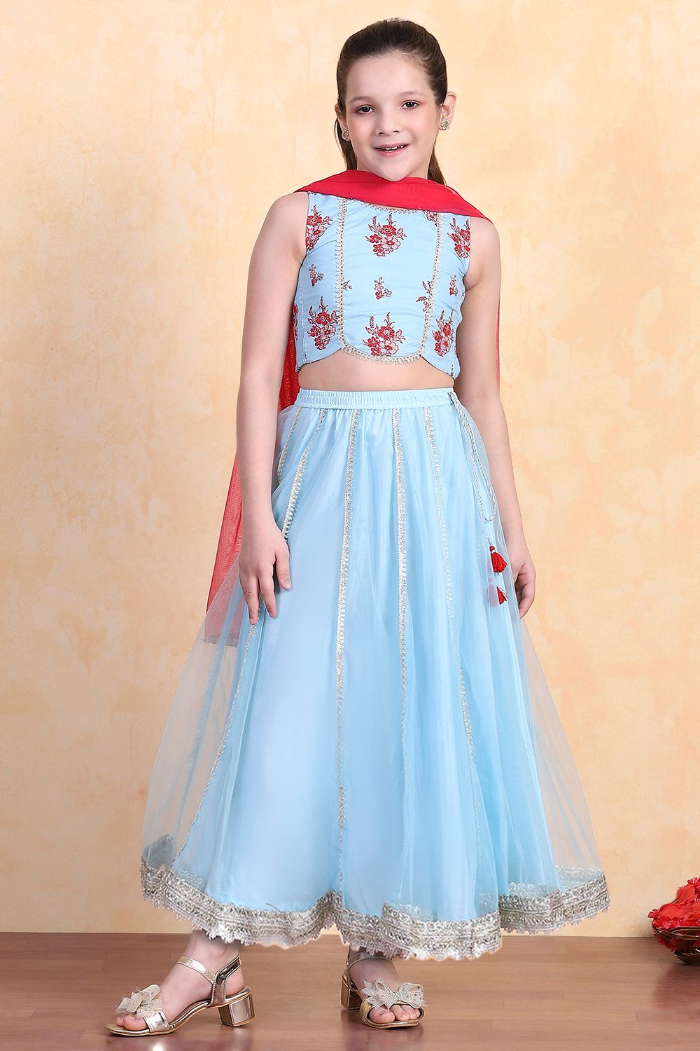 Sky Blue Cotton Lehenga Set image number 6