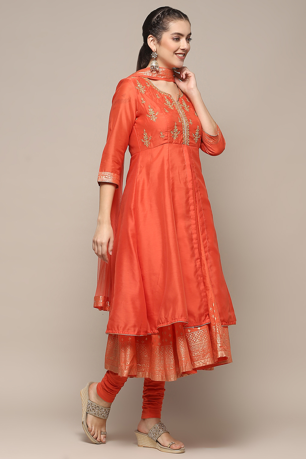 Violet Jersey Anarkali Kurta Churidar Suit Set image number 6