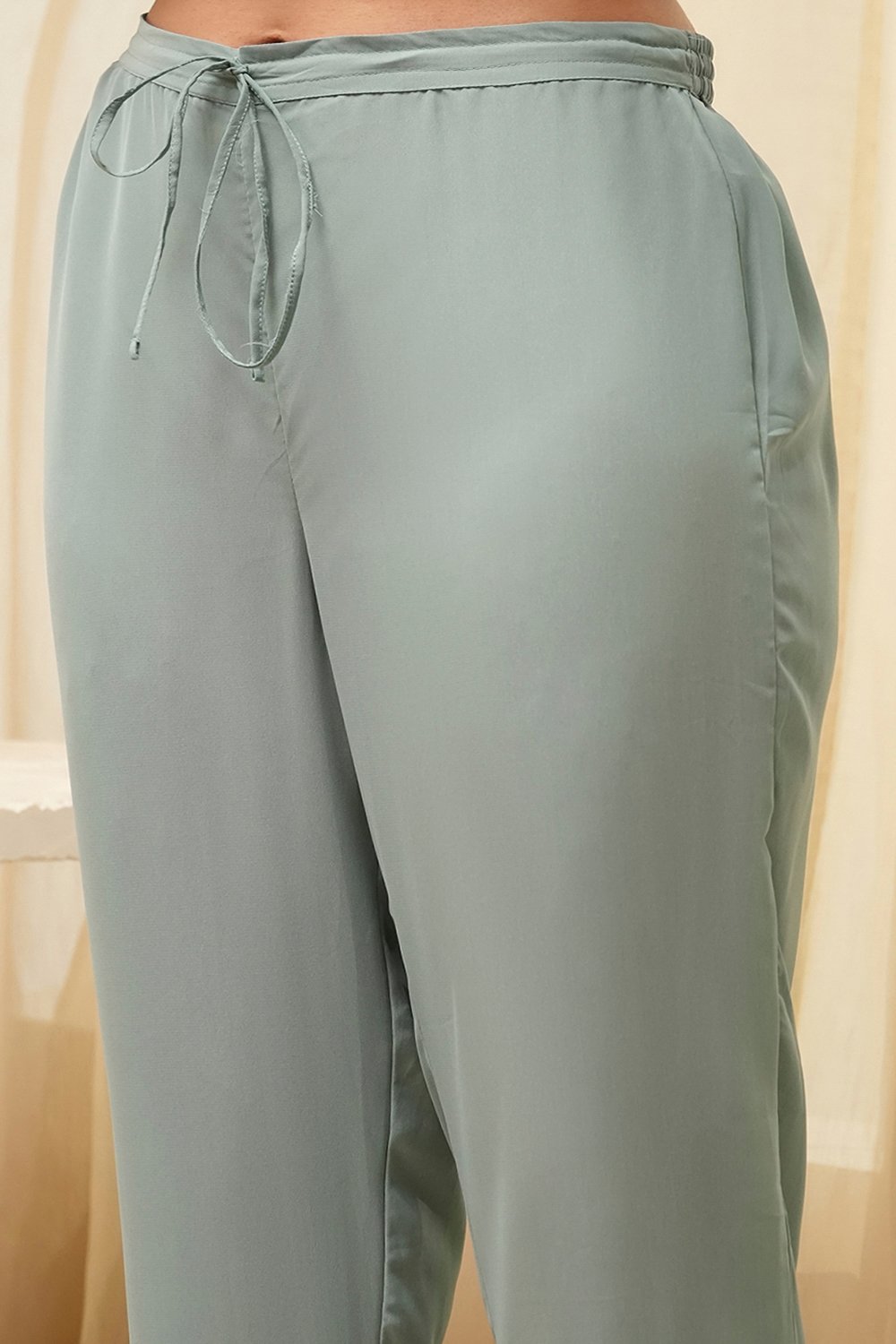 Off White Art Silk Straight Kurta Pant Suit Set image number 2