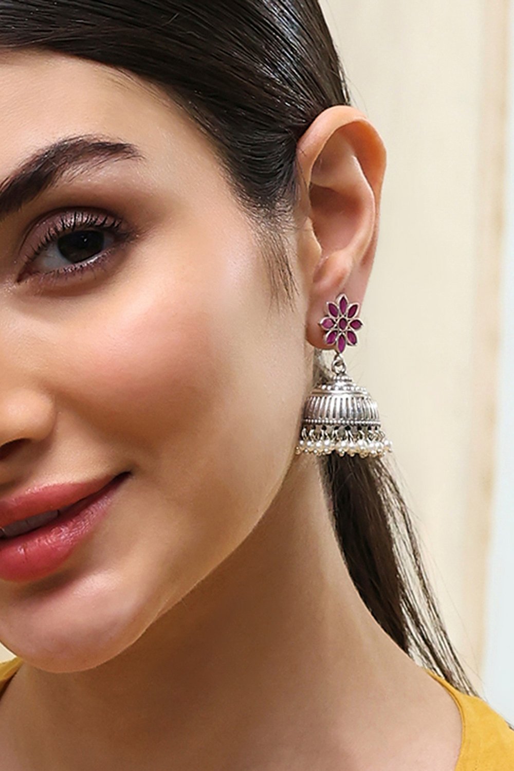 Pink Brass Jhumka image number 1