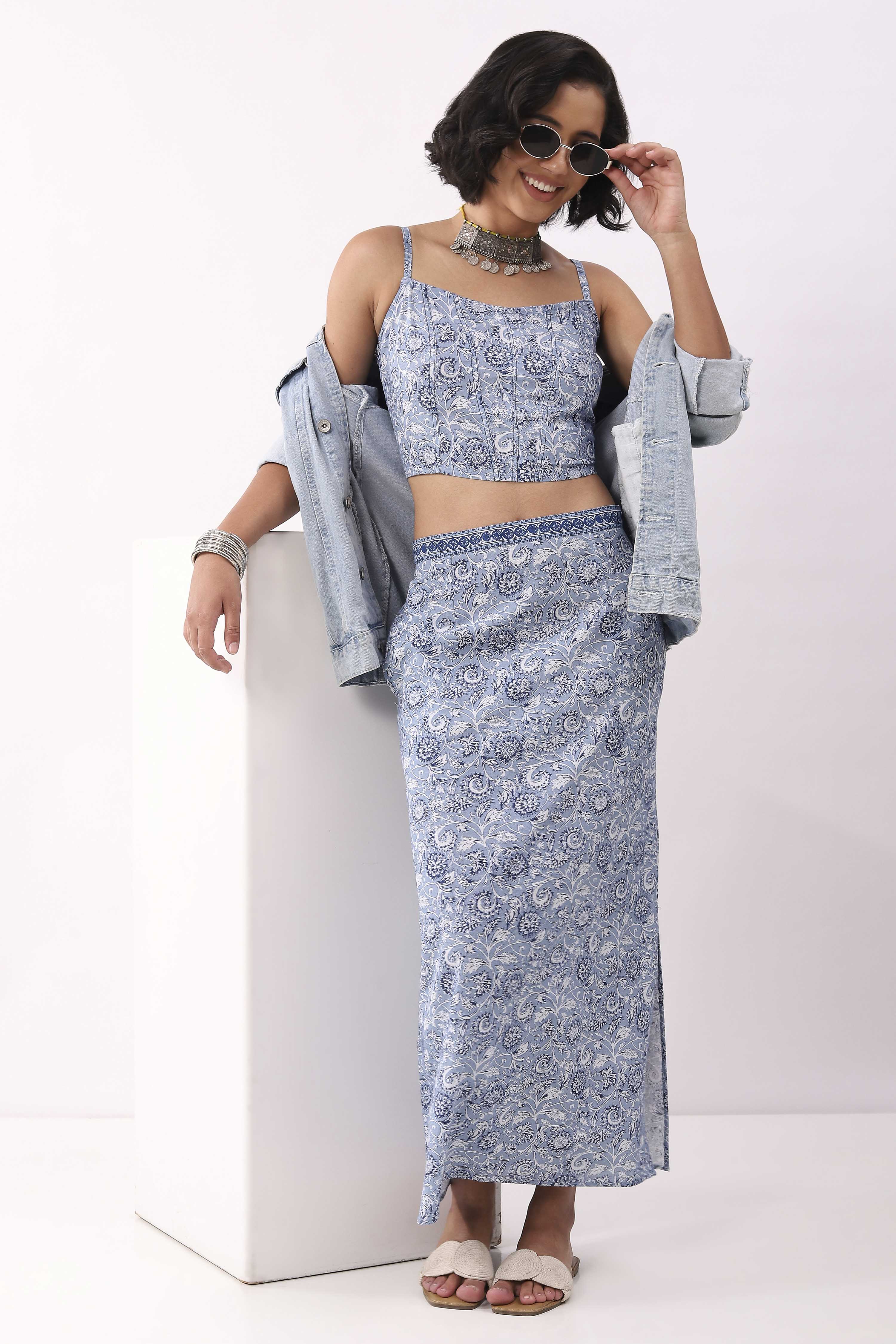 Blue Cotton Printed Straight Top image number 0