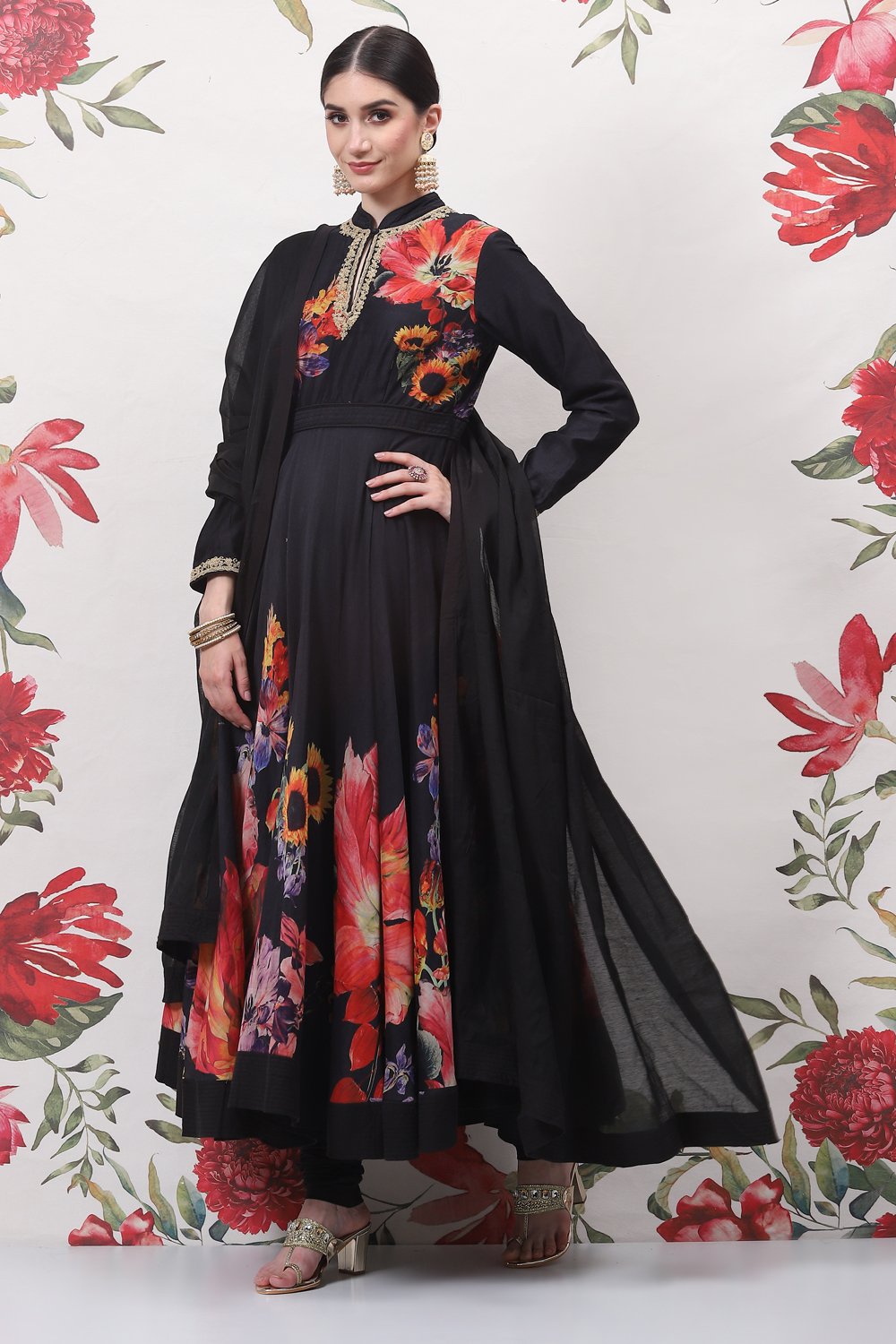 Rohit Bal Off White Cotton Silk Anarkali Printed Suit Set image number 5