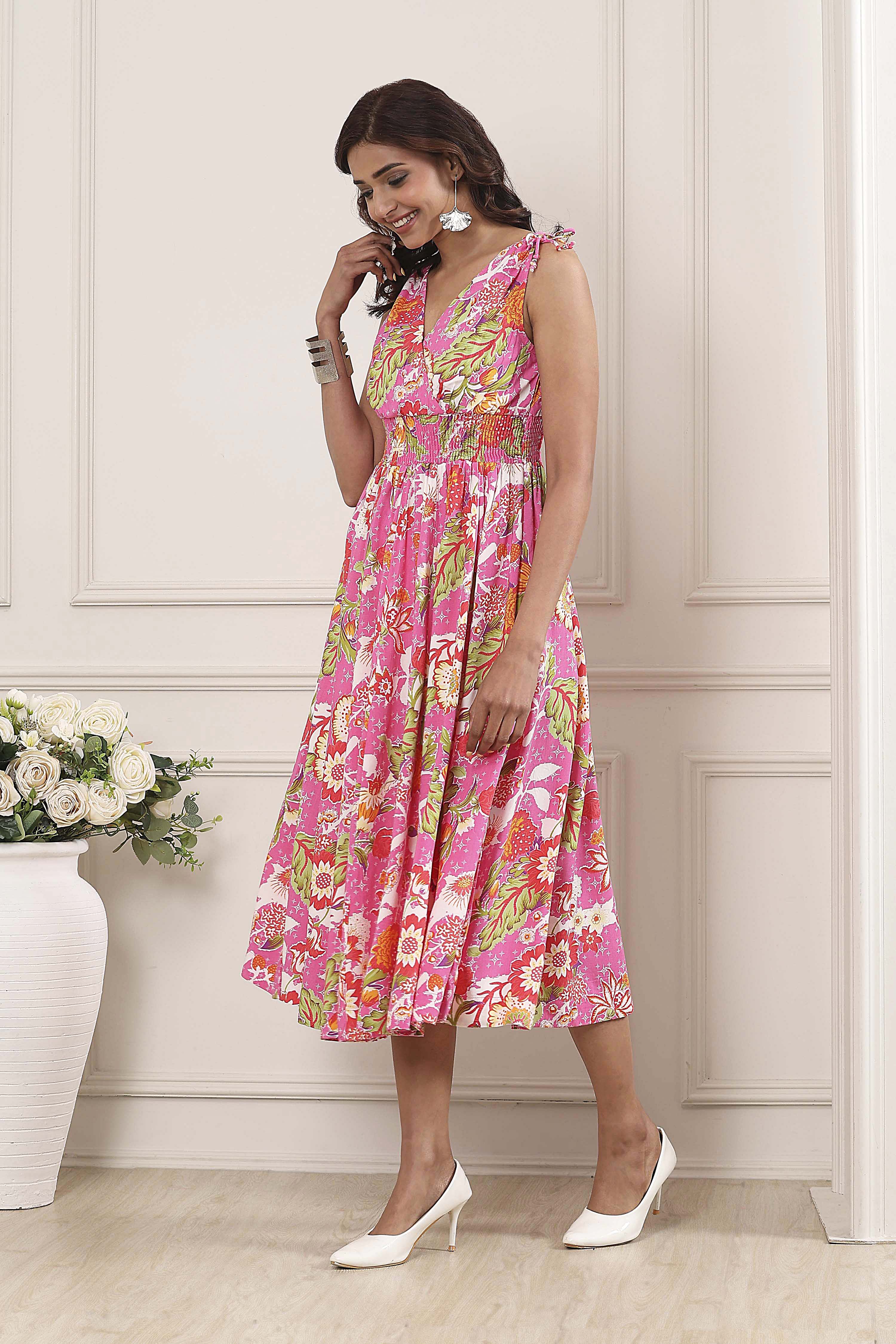 Pink Viscose Rayon Kalidar Dress image number 2