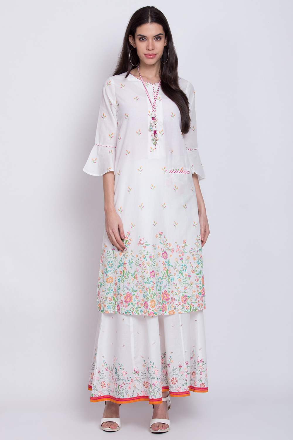 White Cotton A-Line Printed Kurta image number 0