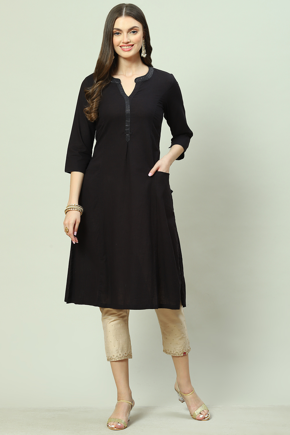 Blue Cotton Solid Kurti image number 5
