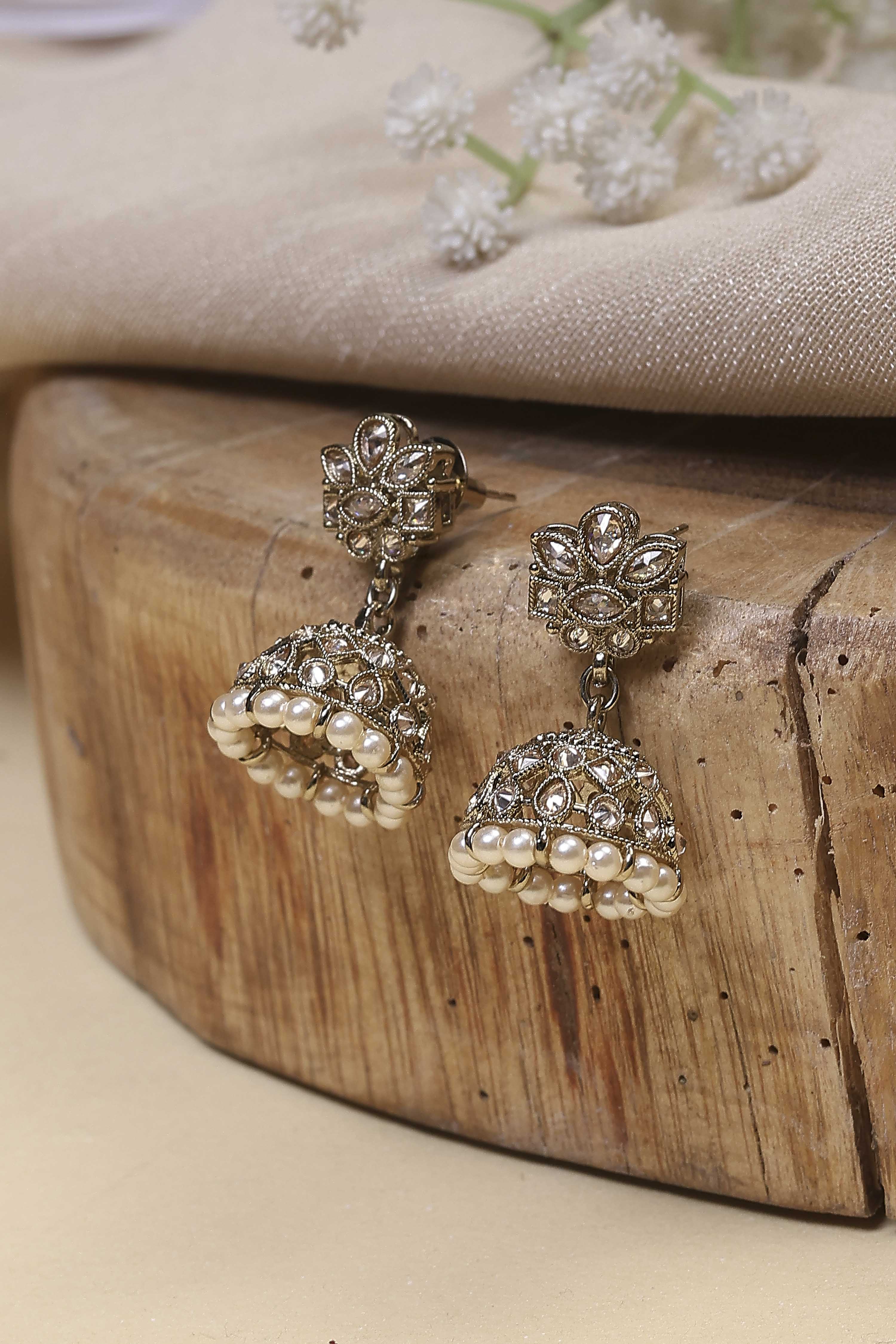 White Pearl Embellished Earrings image number 0