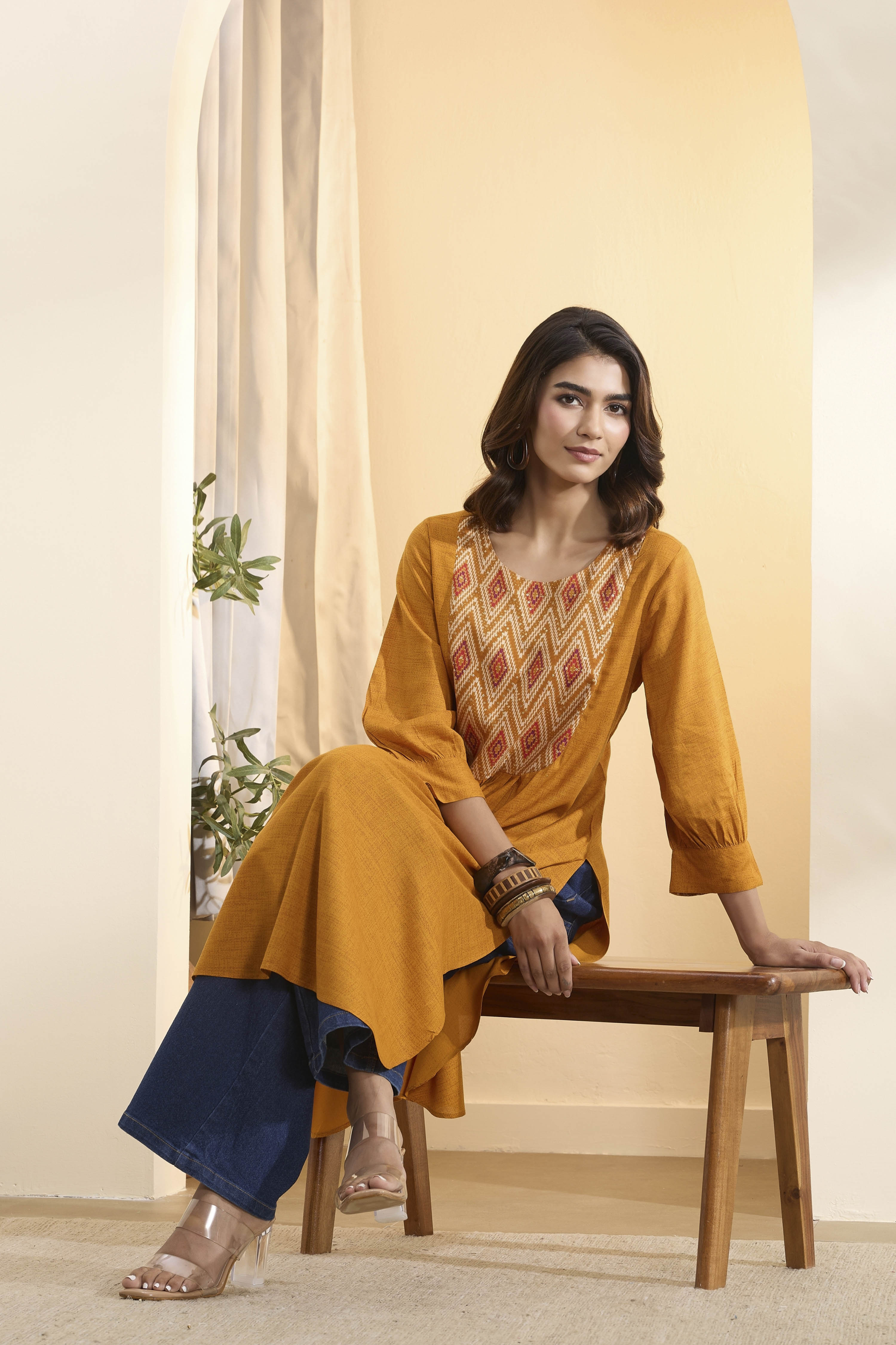 Mustard Viscose Rayon Straight Kurta image number 0