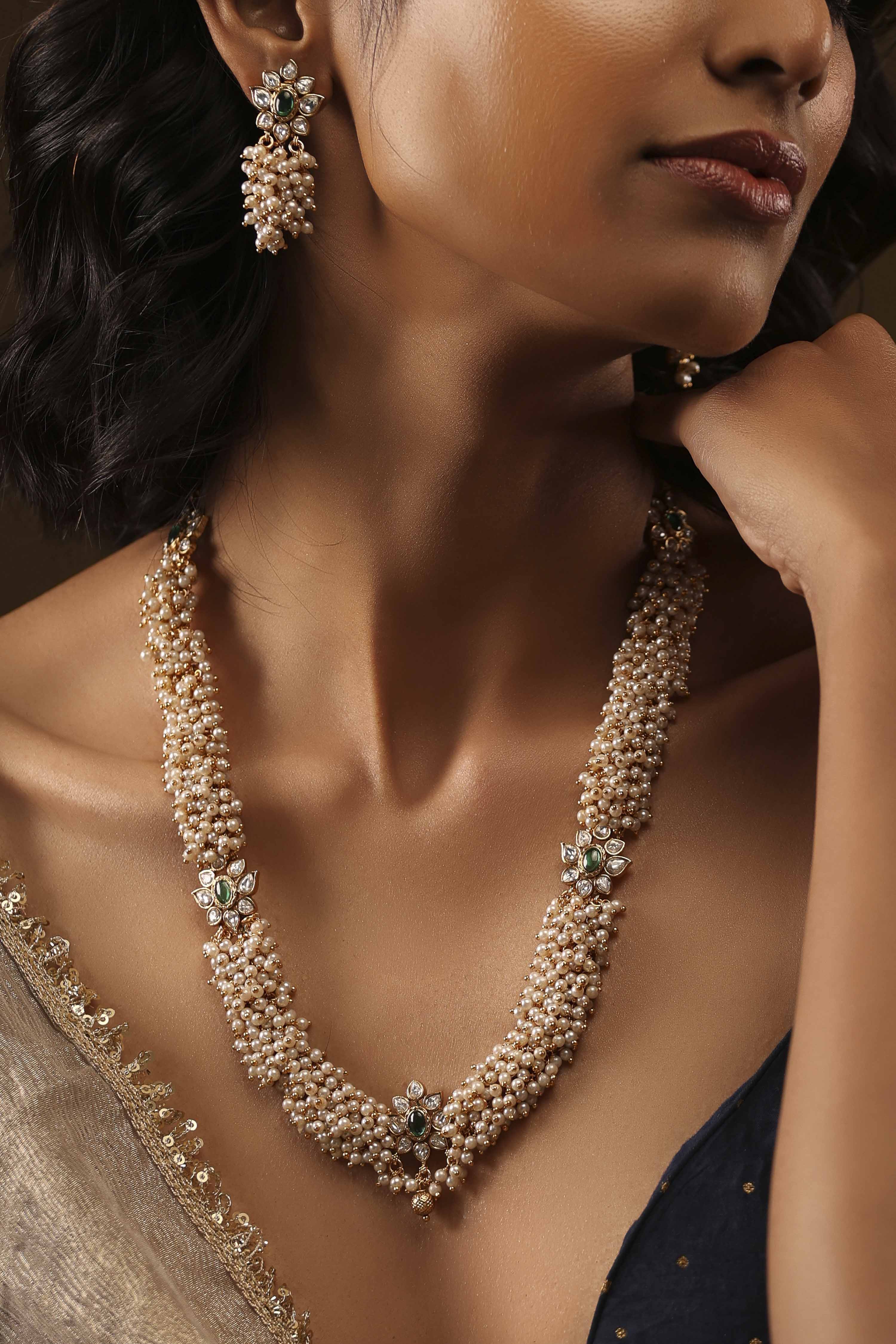 Pearl Brass Necklace Set image number 0