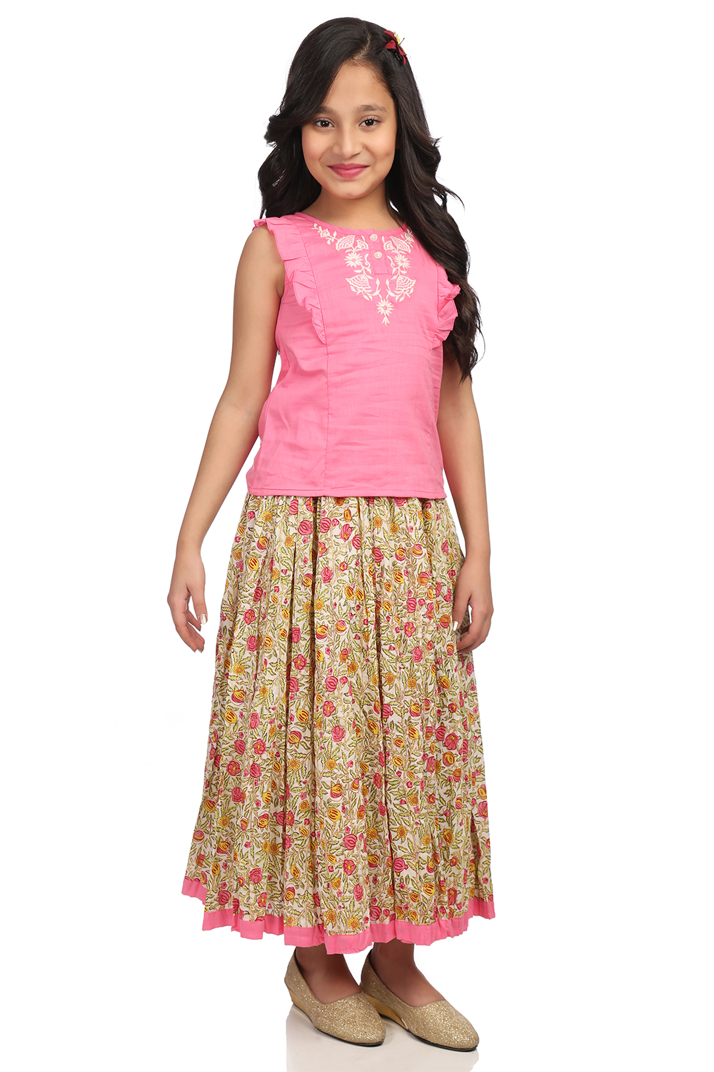 Multi-coloured Set of Cotton Printed Top and Skirt image number 4