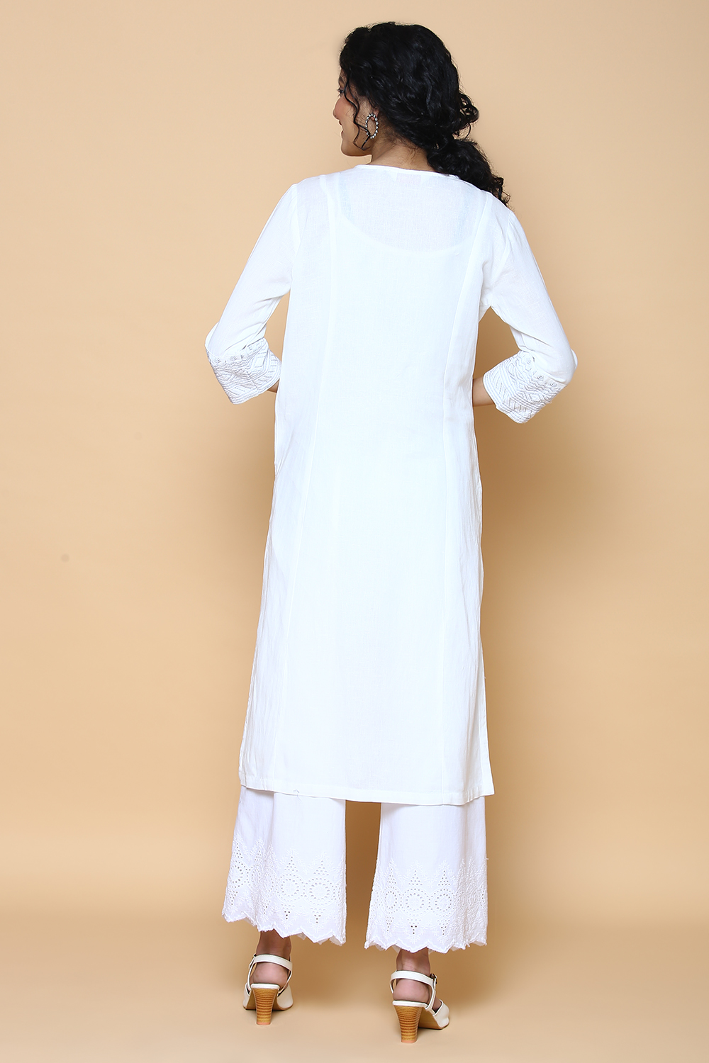 Peach Blue Cotton Linen Kurta image number 5
