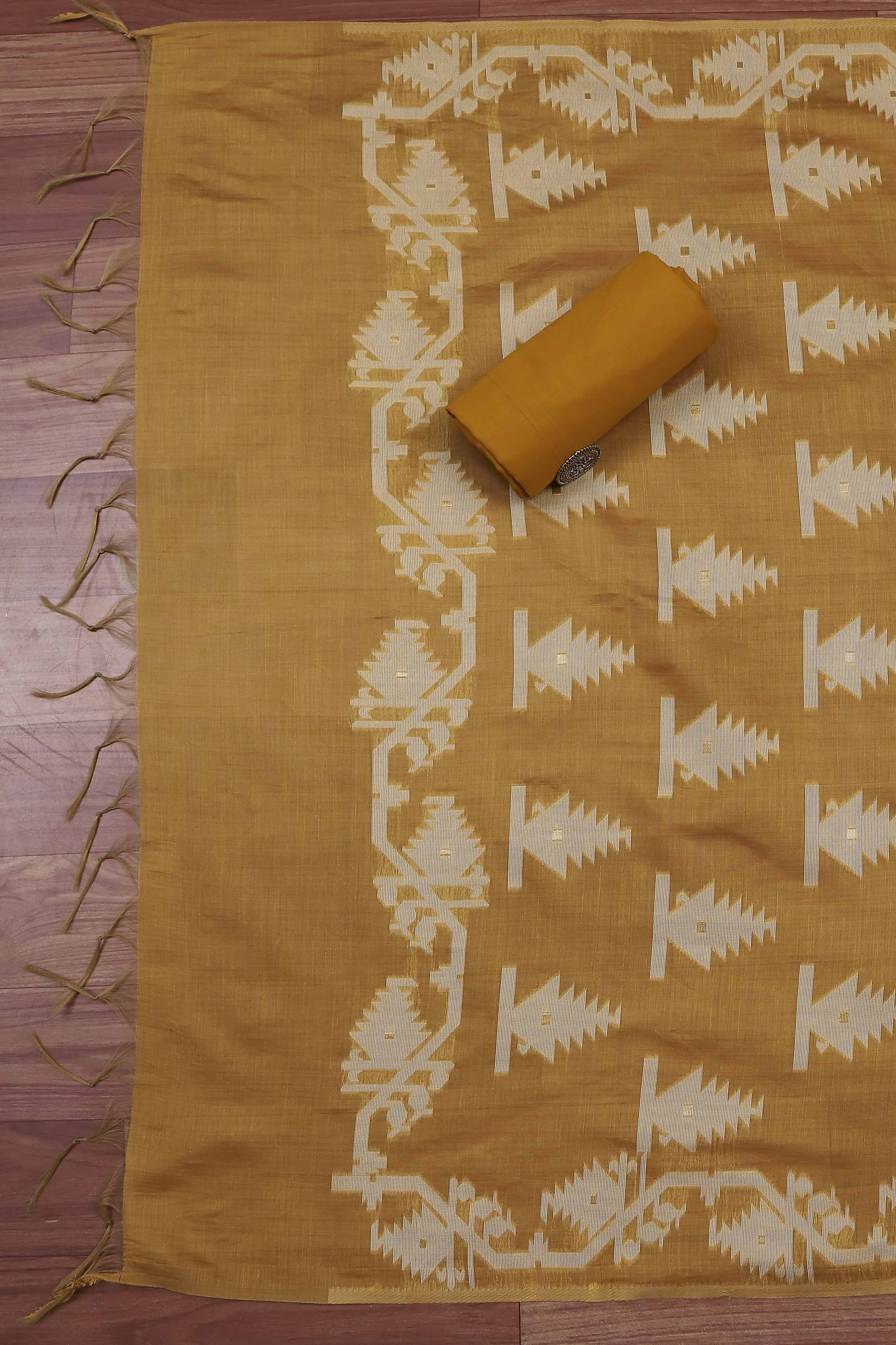 Rust Cotton Jamdani Unstitched Suit Set image number 3